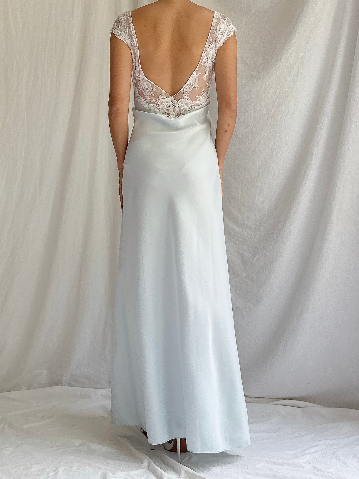1980s Light Blue Nylon Lace Dress - M