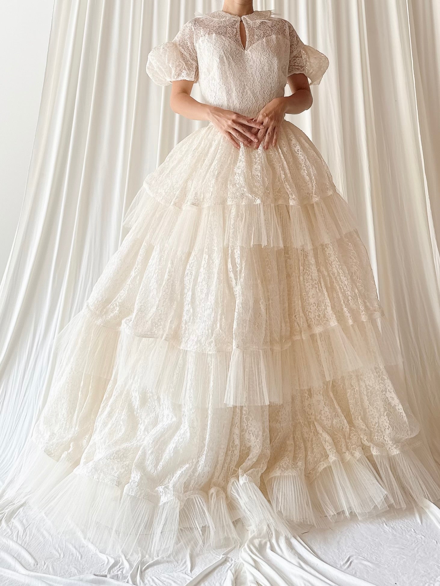 1950s Lace and Tulle Gown - S