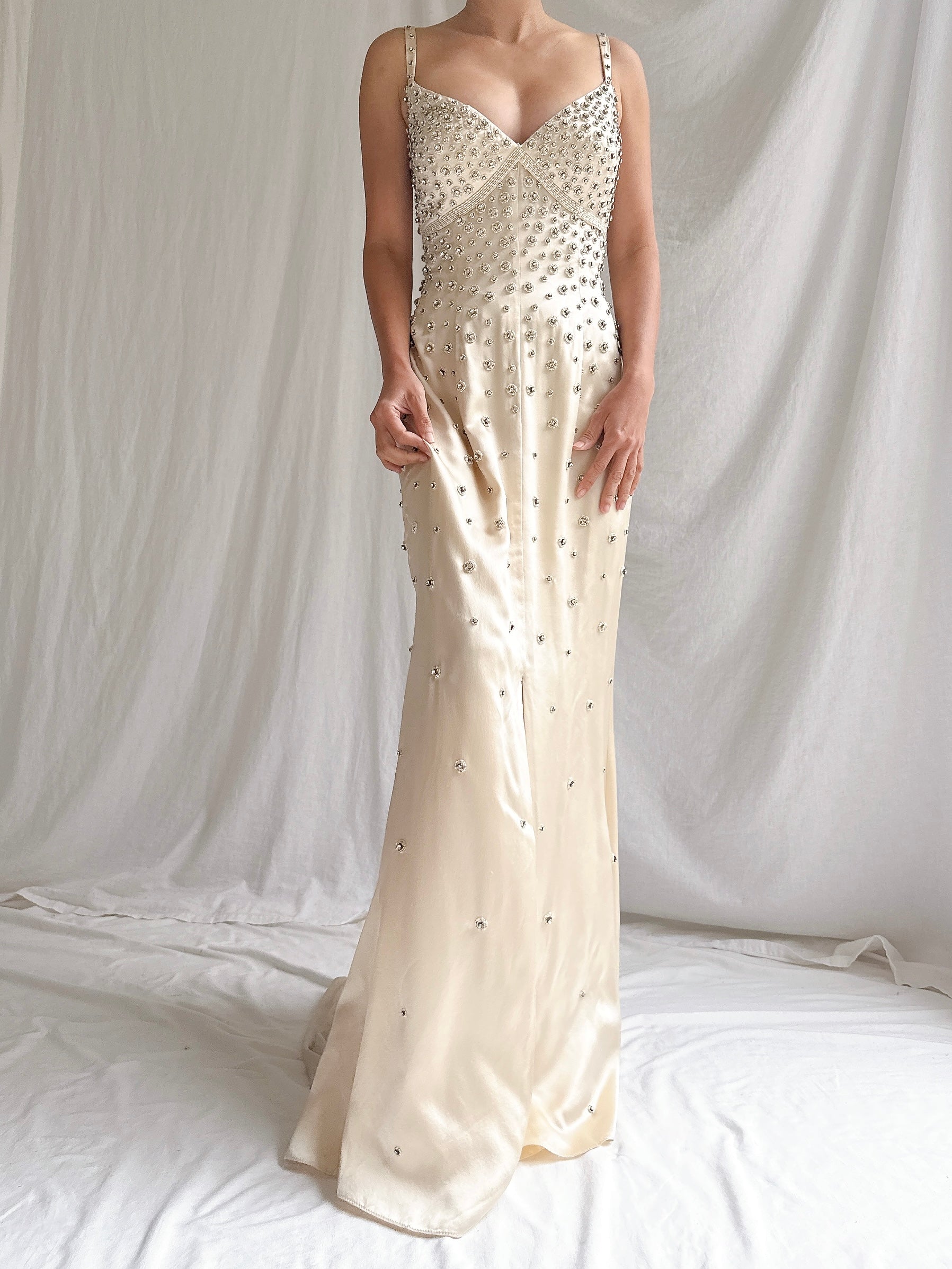 Vintage Silk Rhinestones Gown - M/6