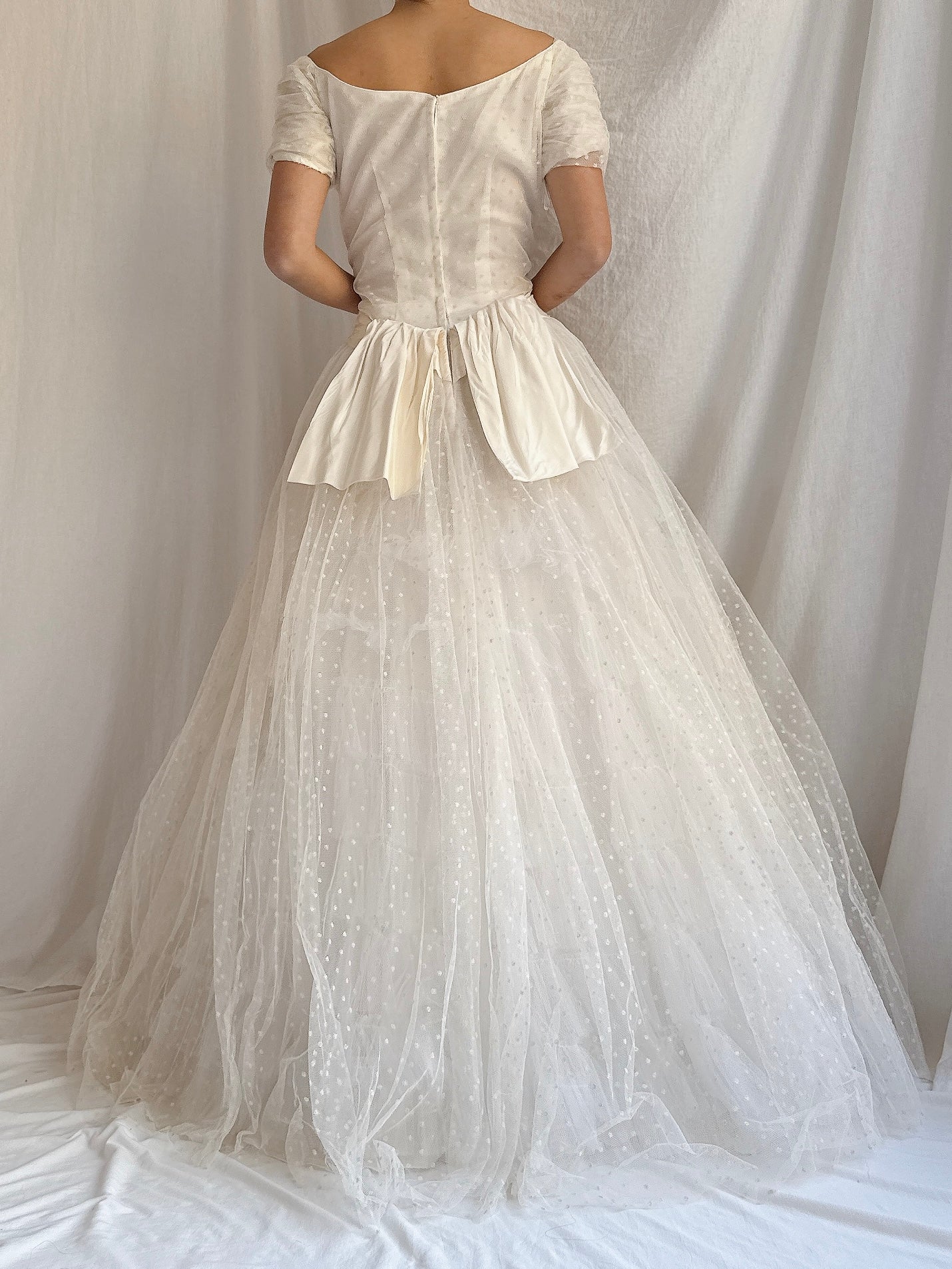 1950s Swiss Dot Tulle Gown - S