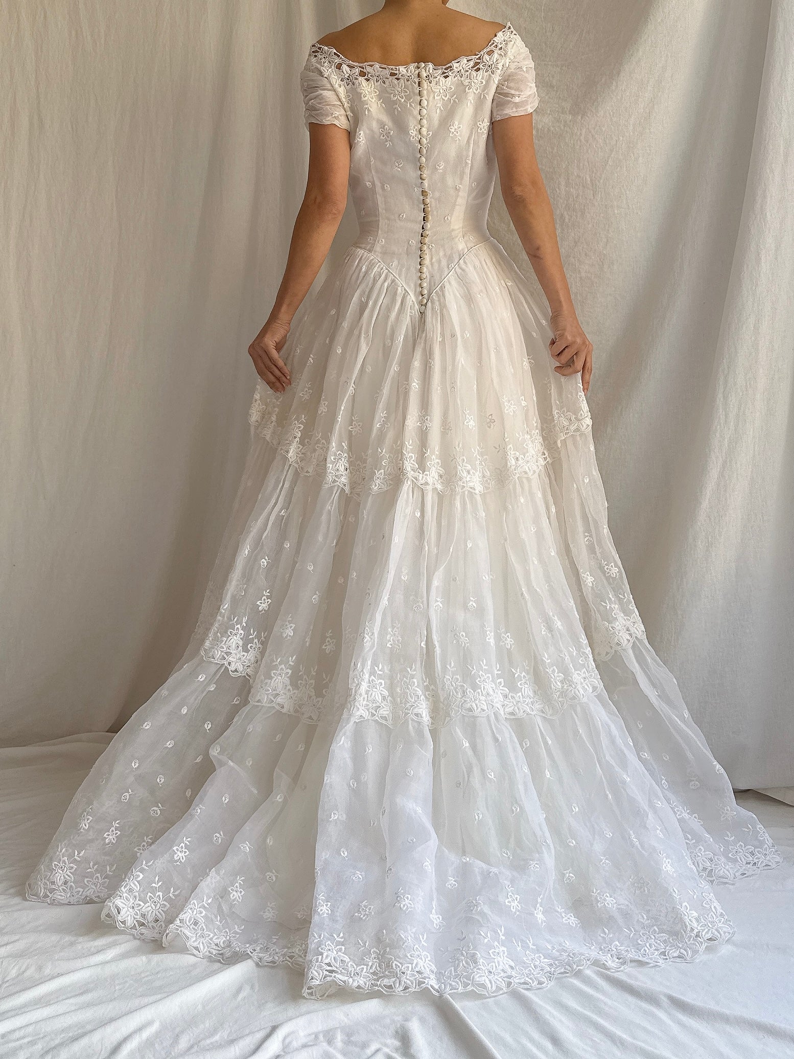 RESERVED for Colette 1950s Organdy Embroidered Gown - XS