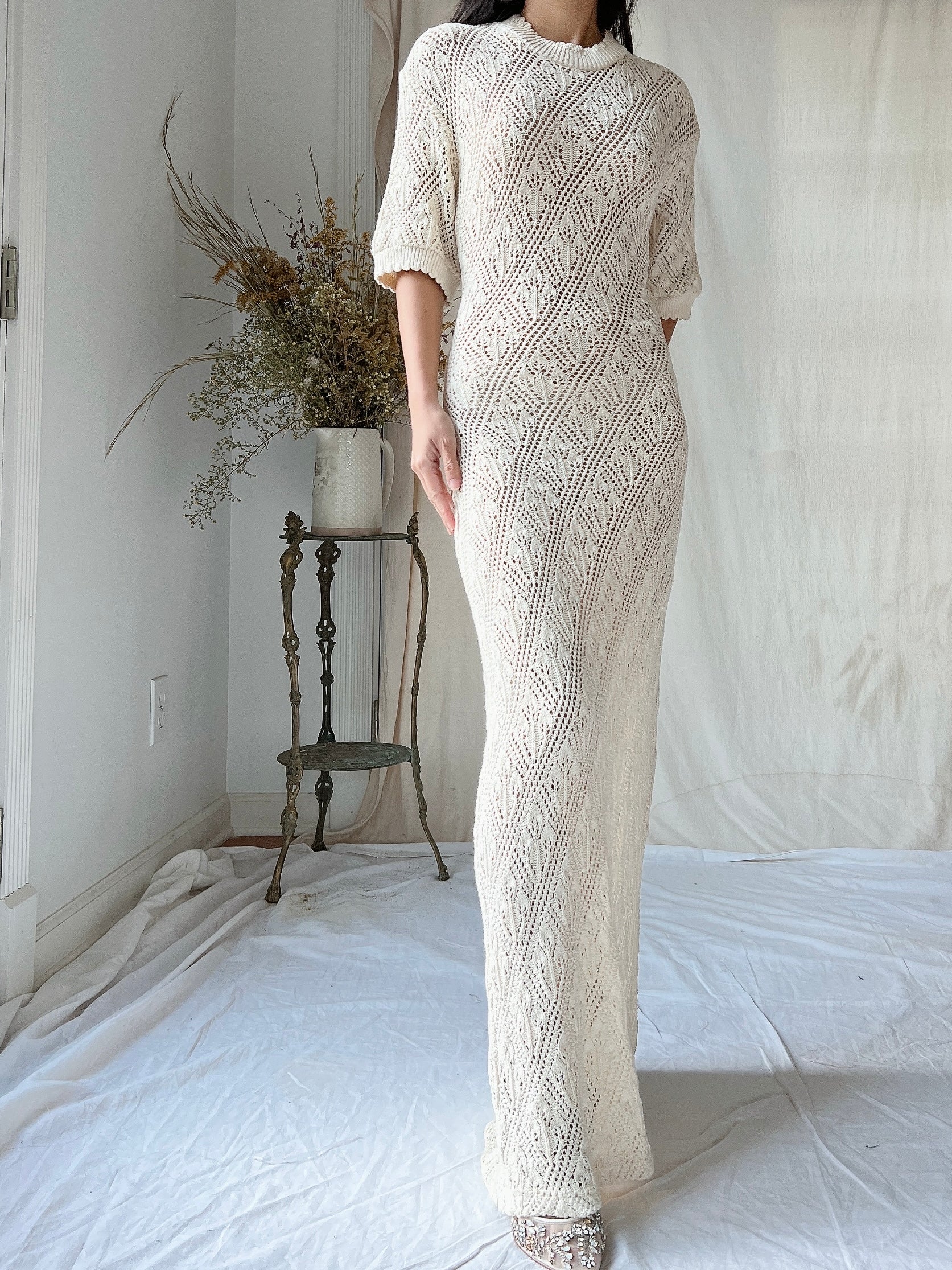 Vintage Bonnie Strauss Knit Crochet Dress - S