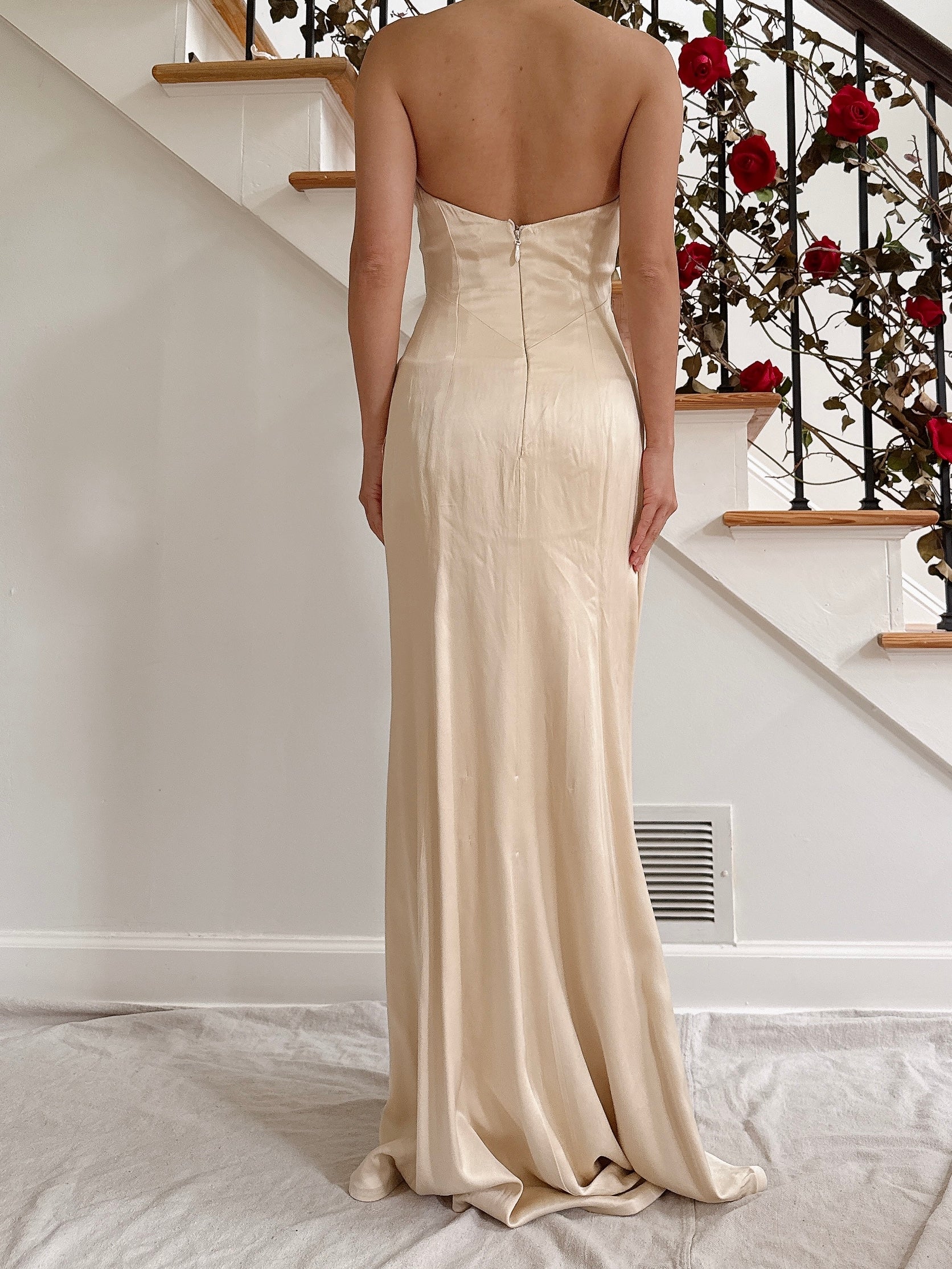 Vintage Silk Strapless Gown - XS