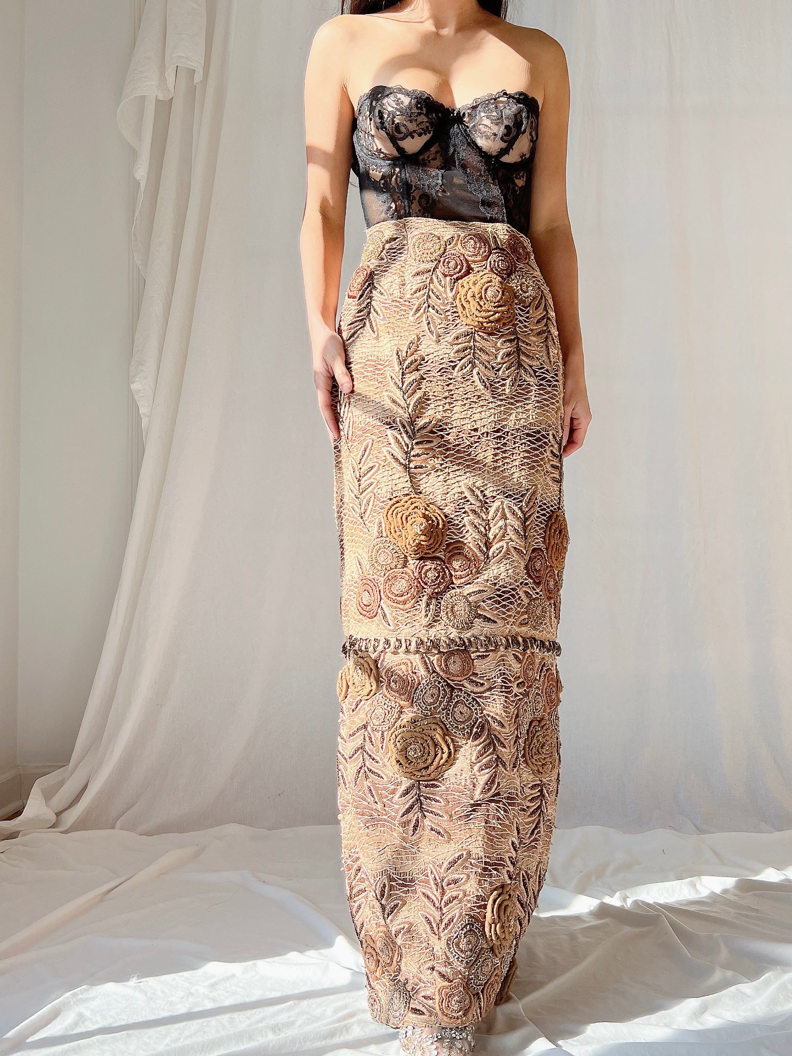Vintage Italian Metallic Embroidered Skirt - M