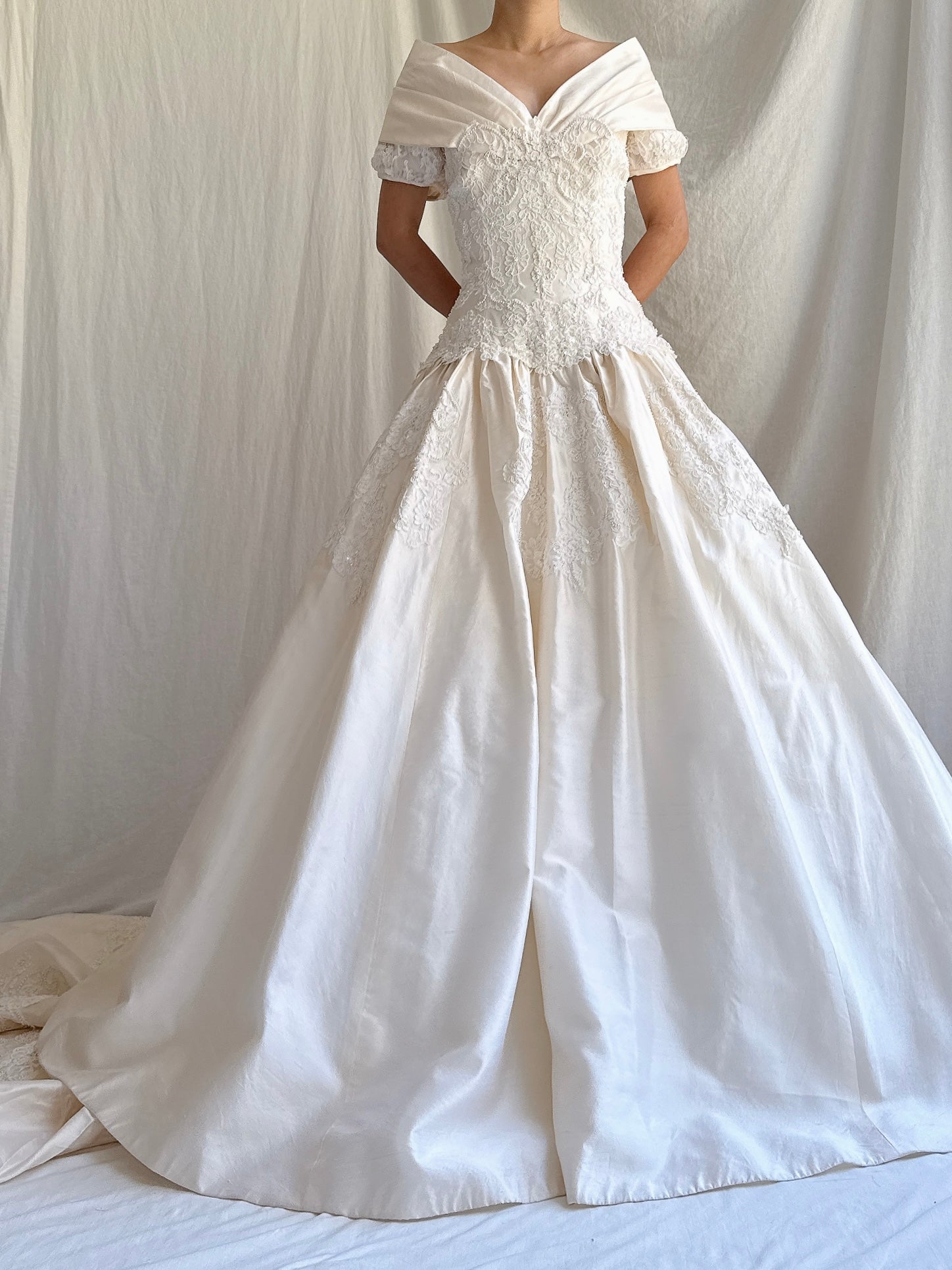 1980s Ron Lovece Silk Off-the-Shoulder Gown - S