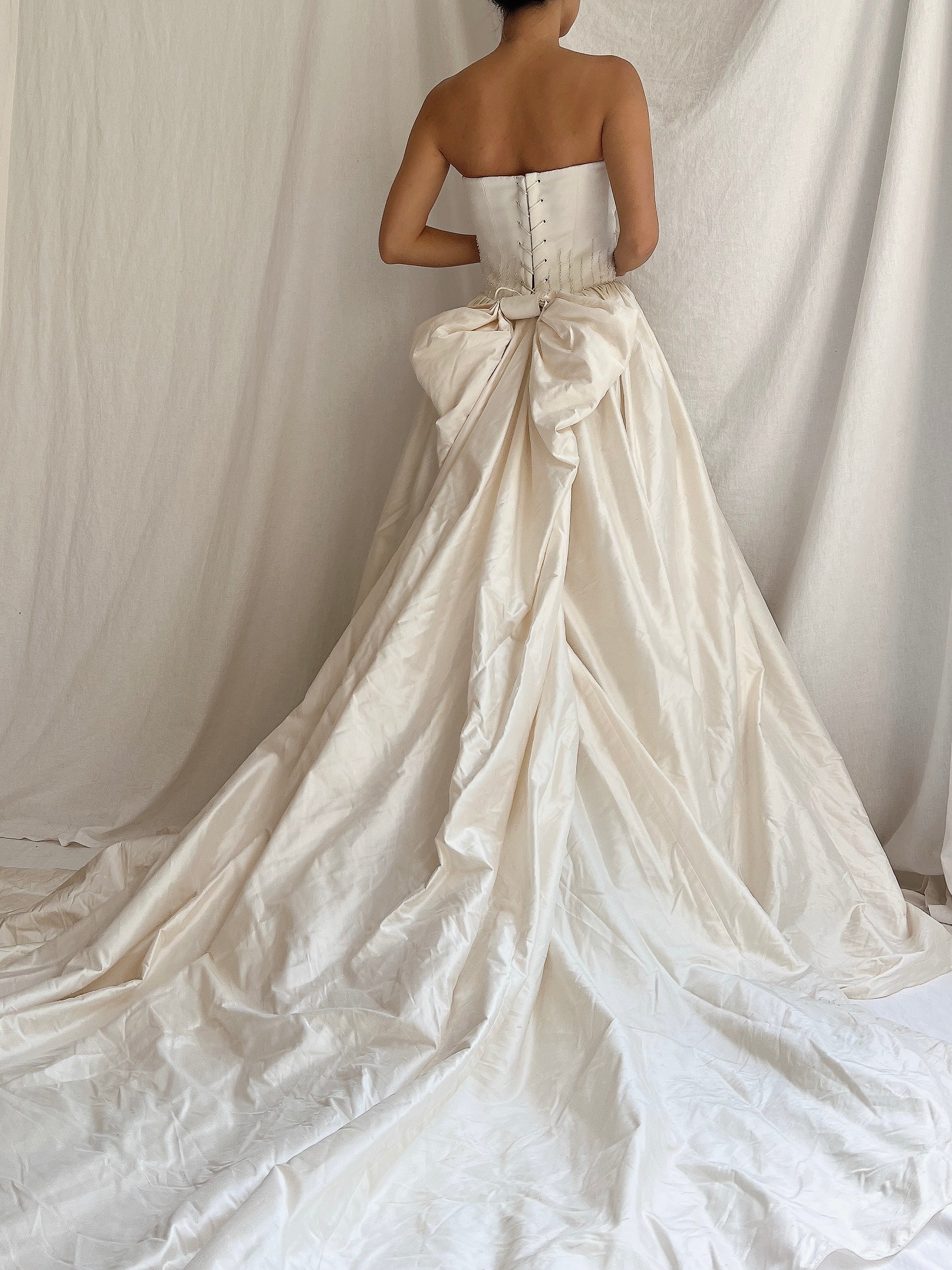 Vintage Raw Silk Strapless Corset Gown - S-M/6-10
