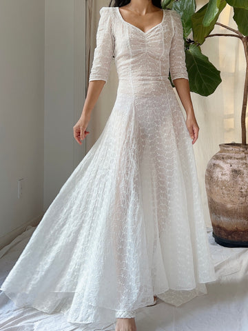 1940s Embroidered Organdy Dress - XXS
