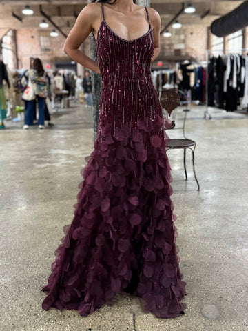 Vintage Burgundy Silk Petal Dress - M