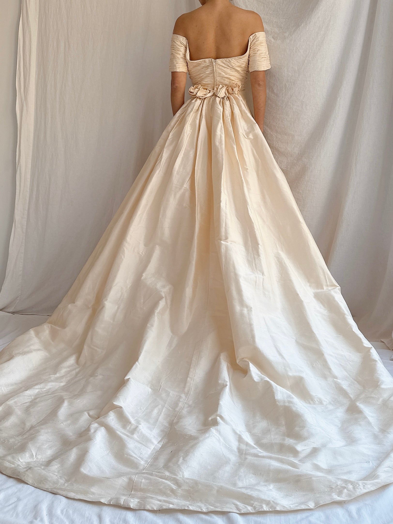 Vintage Silk 2-Piece Off-the-Shoulder Gown - S