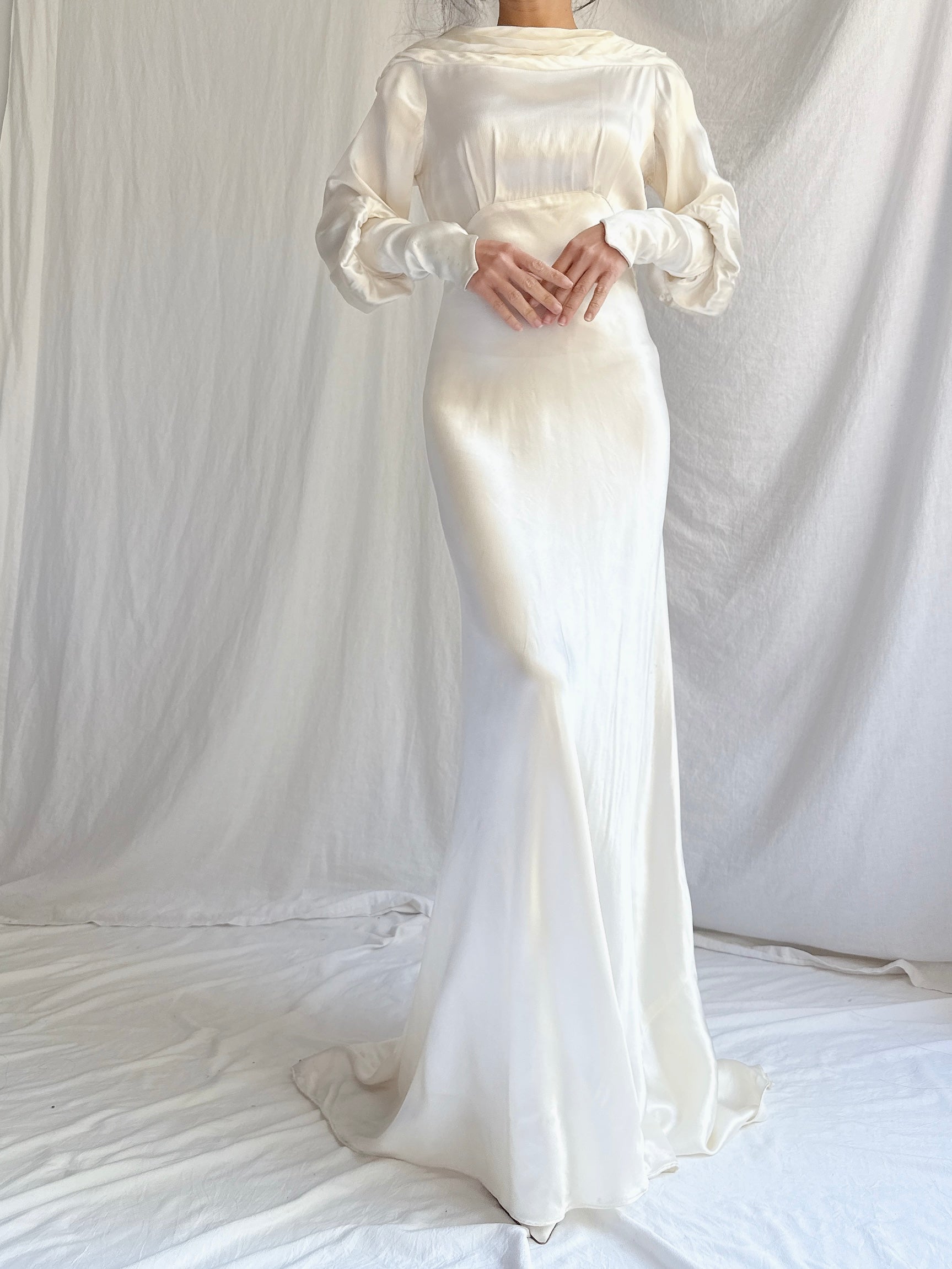 RESERVED 1930s Satin Long Sleeve Gown - XS