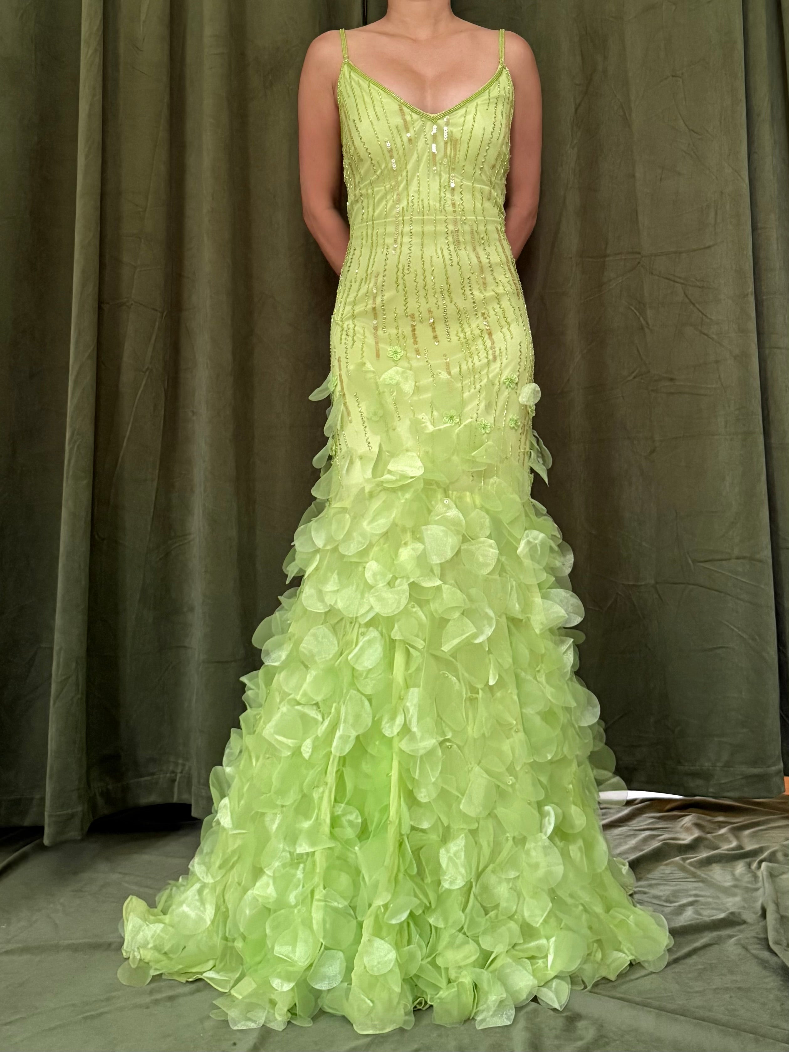 Vintage Lime Green Petal Dress - S-M