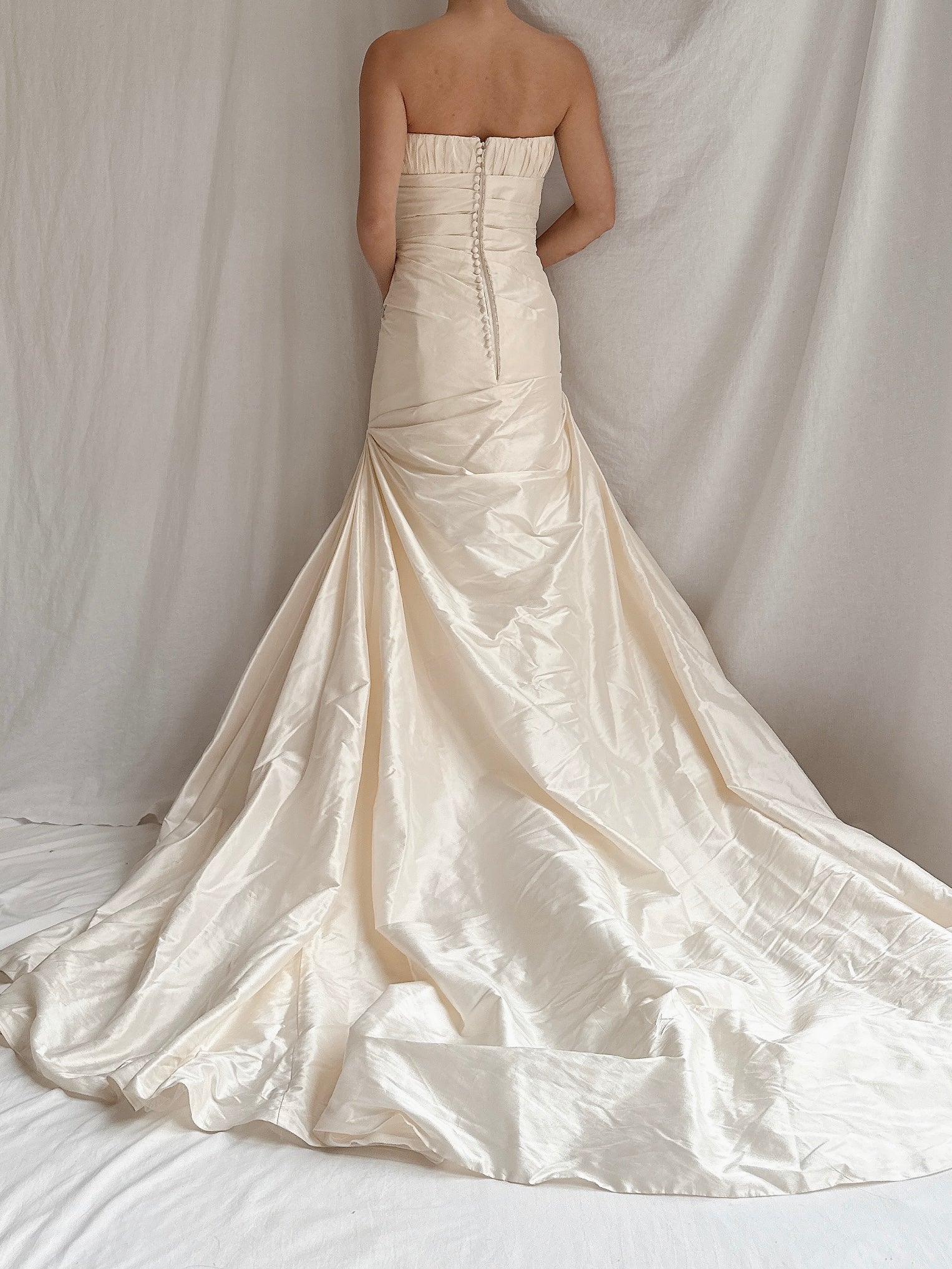 Vintage Pronovias Strapless Silk Gown - M