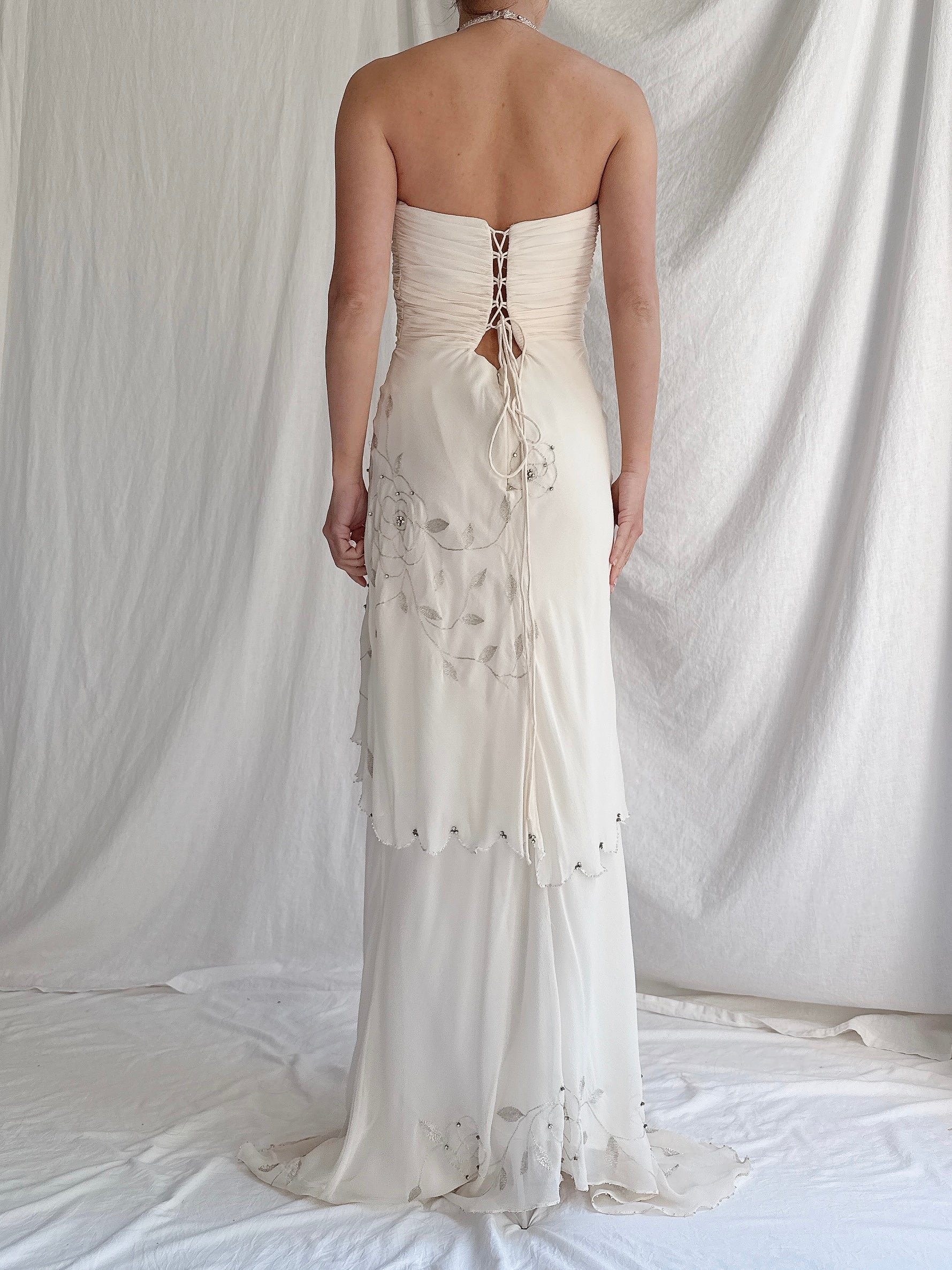 Vintage Silk Chiffon Halter Dress - XS-S