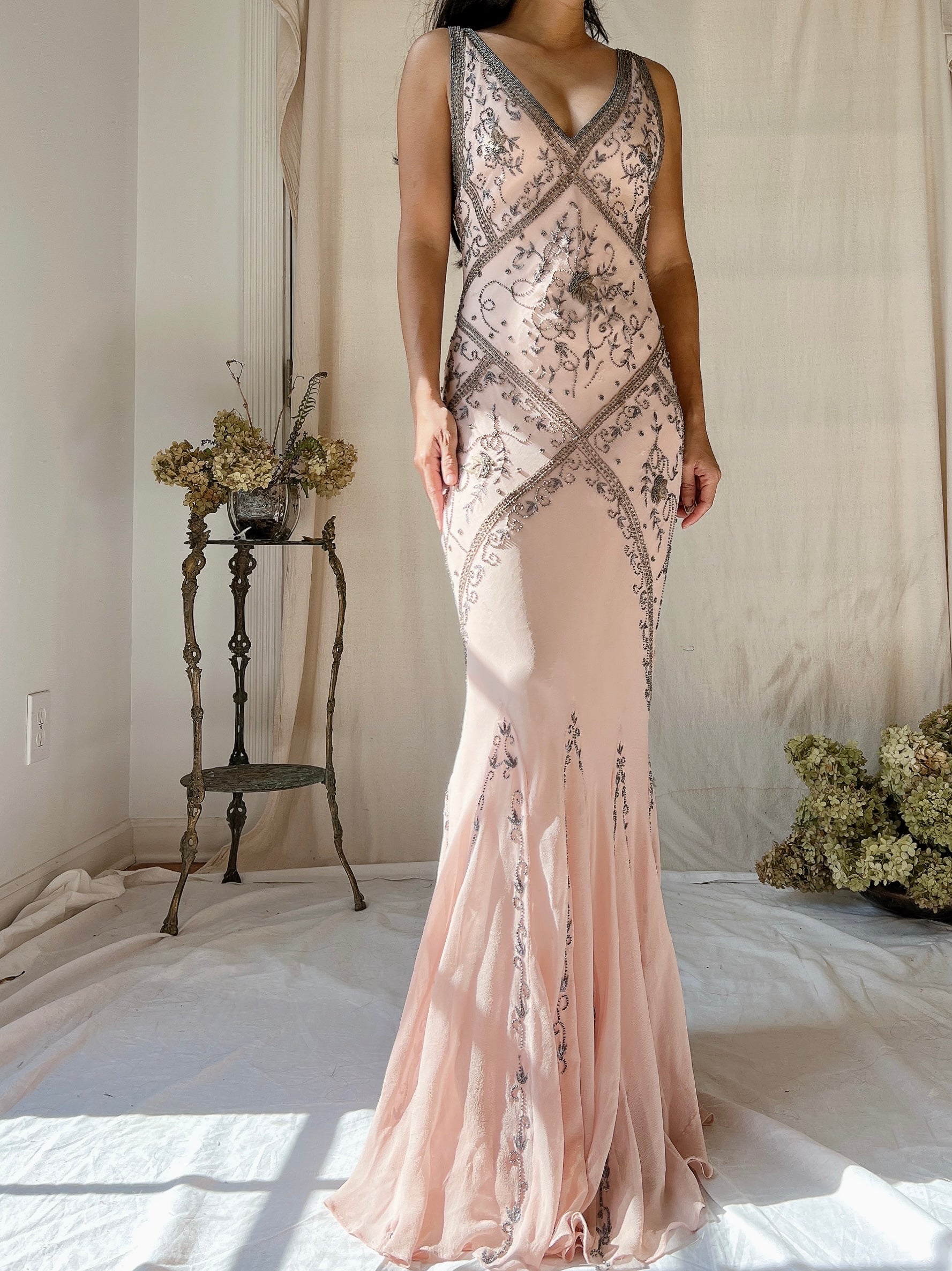 Vintage Pink Silk Bias Cut Gown - S/M