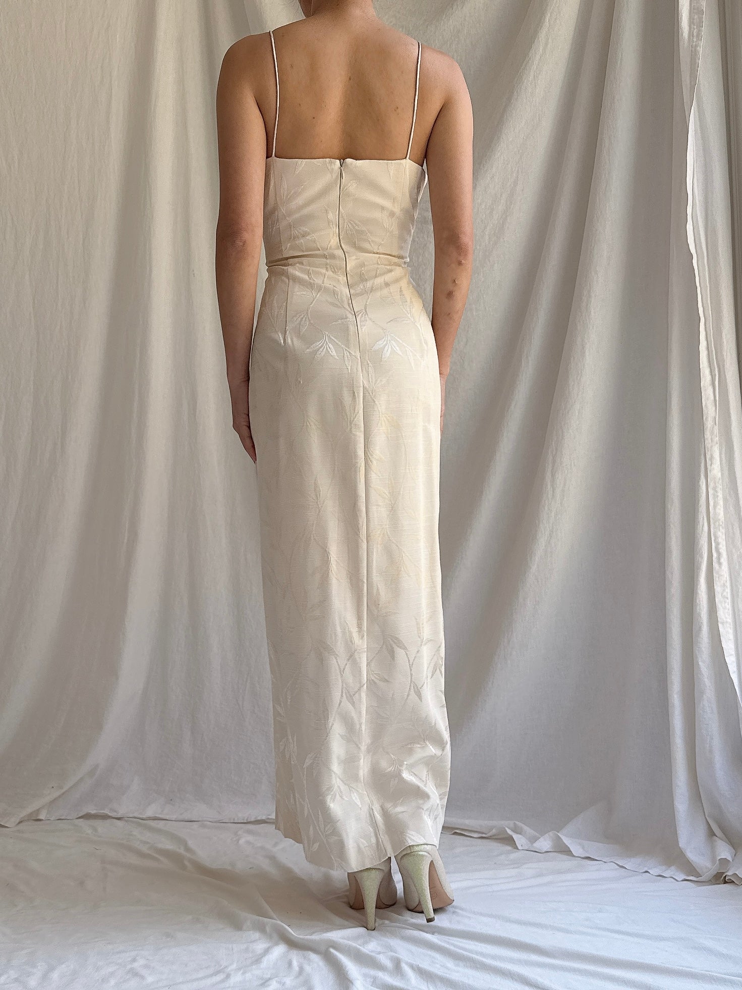 Vintage Beige Rayon Square neckline Dress - S