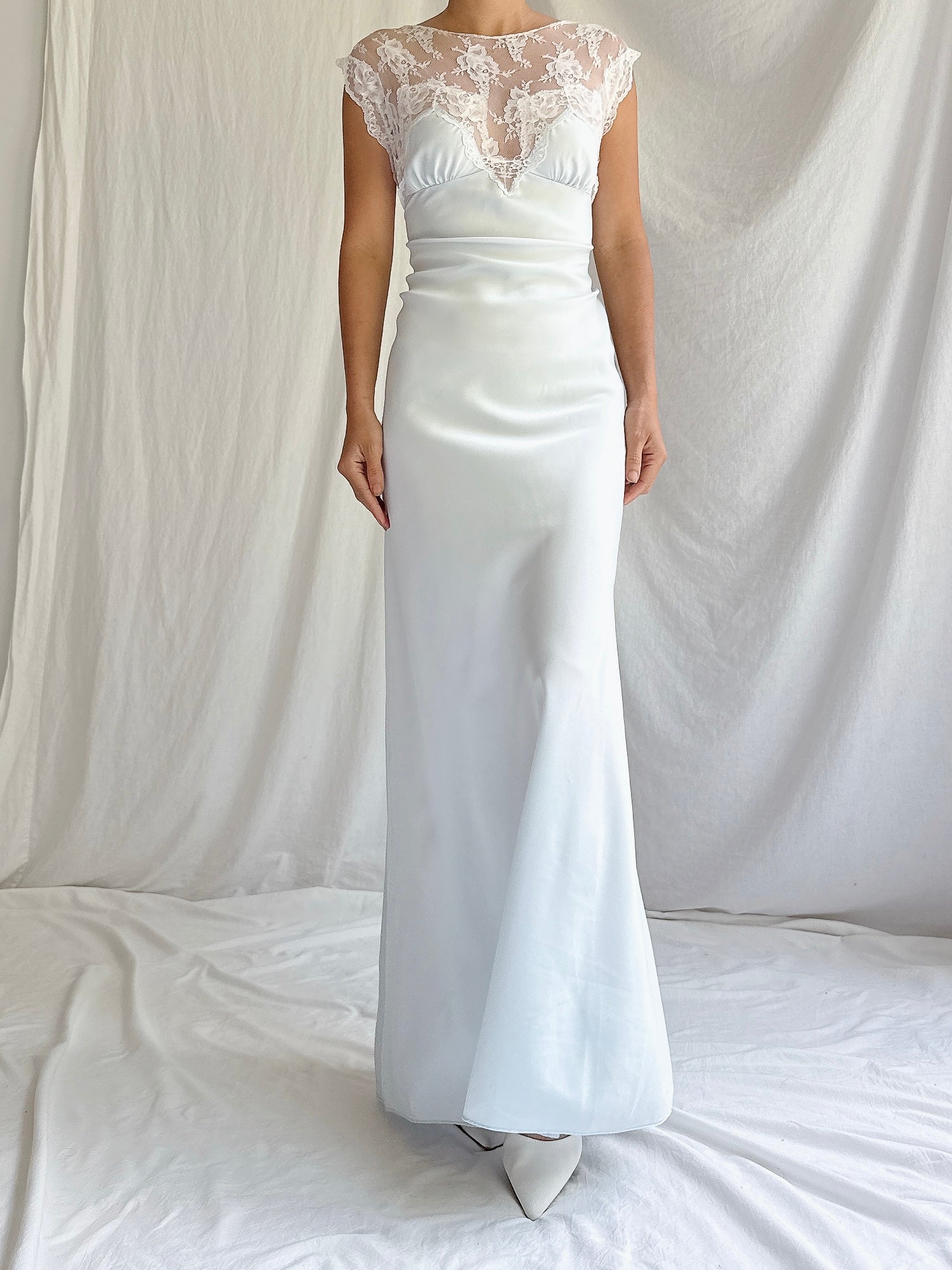 1980s Light Blue Nylon Lace Dress - M