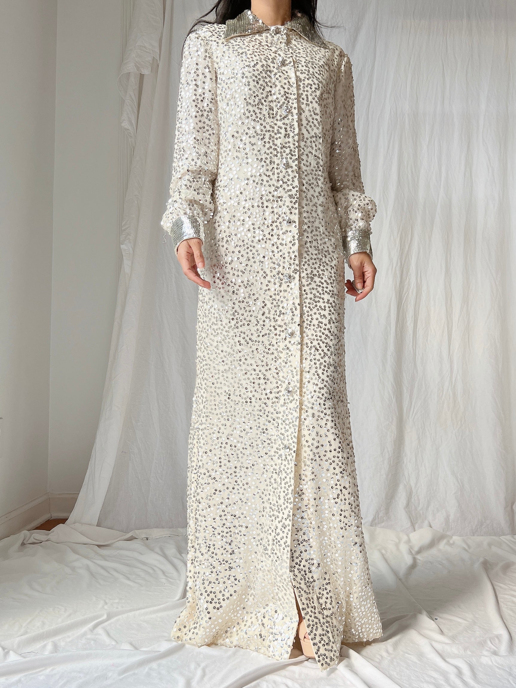 1960s Ivory Sequins Duster - S