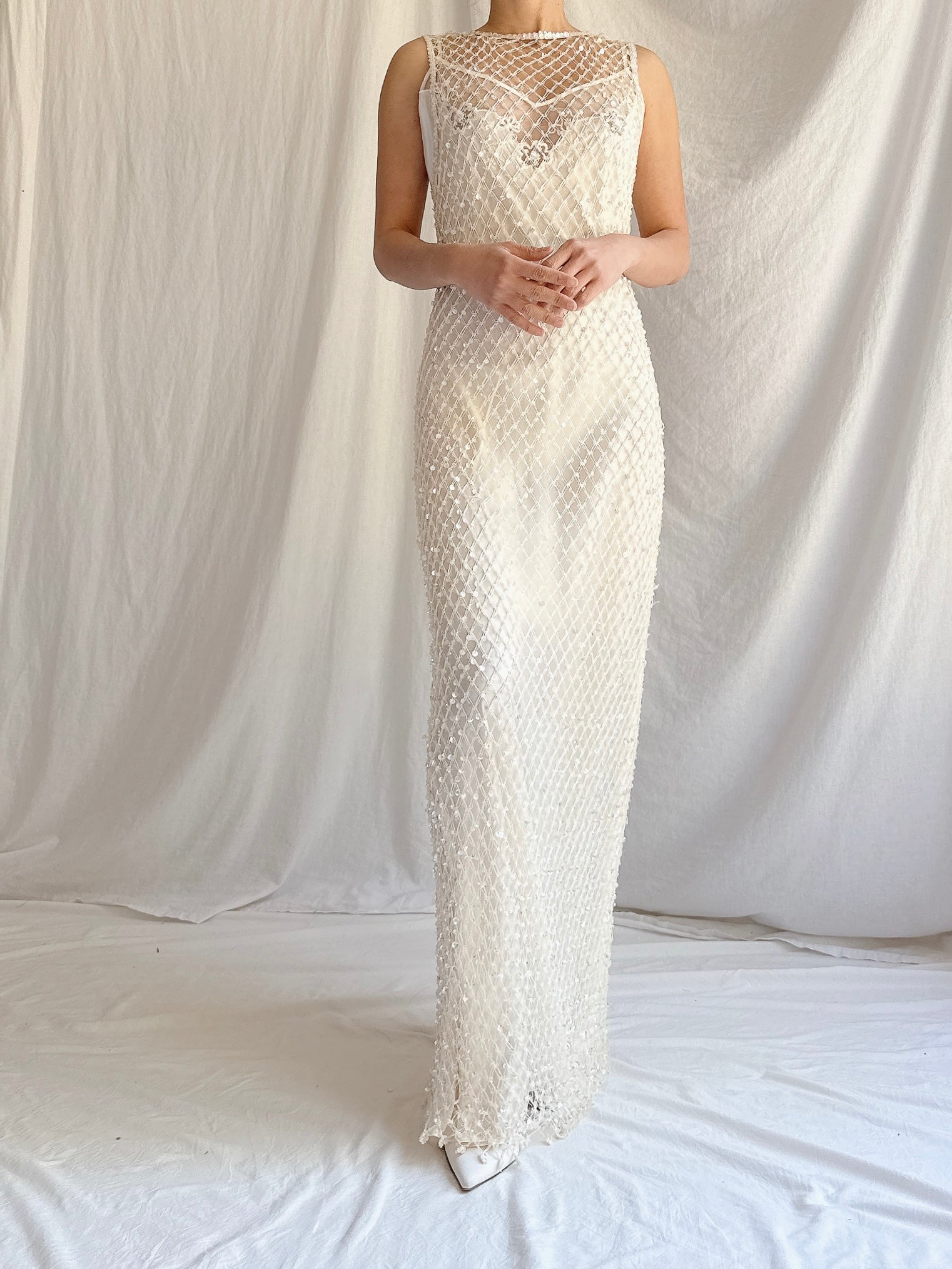 Vintage Sequin Knit Gown w/ Slip - S/M