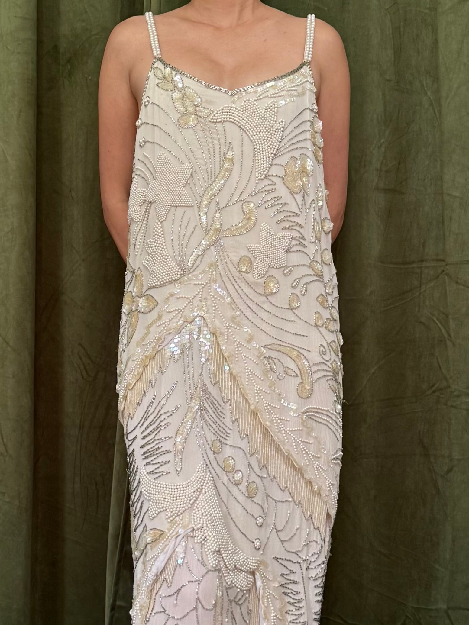 Vintage Silk Chiffon Beaded Gown - M