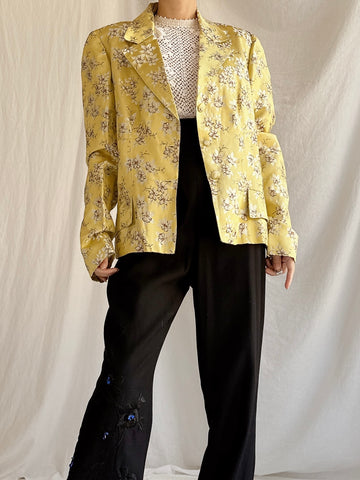 Vintage Chartreuse Silk Blazer - S/M