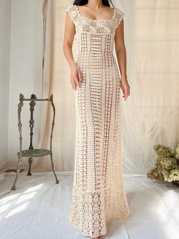 1970s Eggshell Crochet Dress - S-L