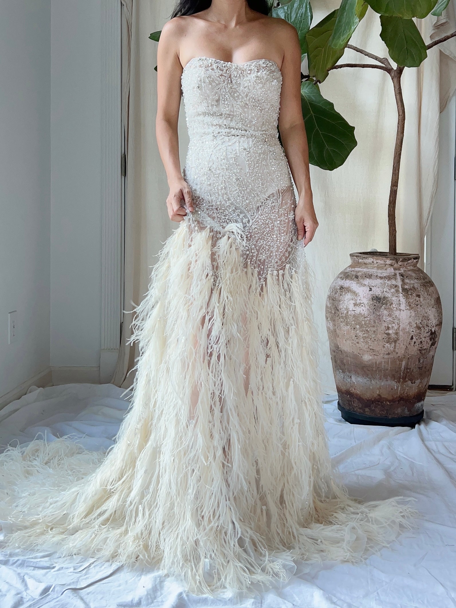 Vintage Beaded Feather Gown - M
