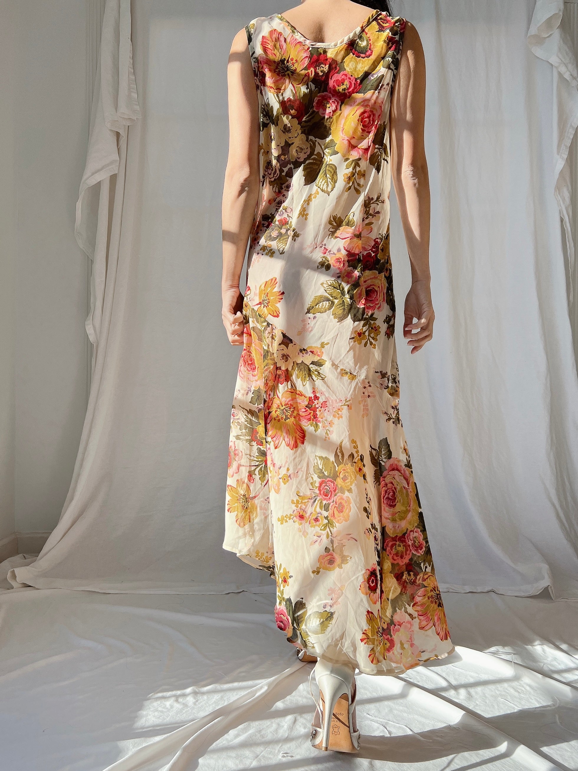Vintage Chiffon Floral Dress - M
