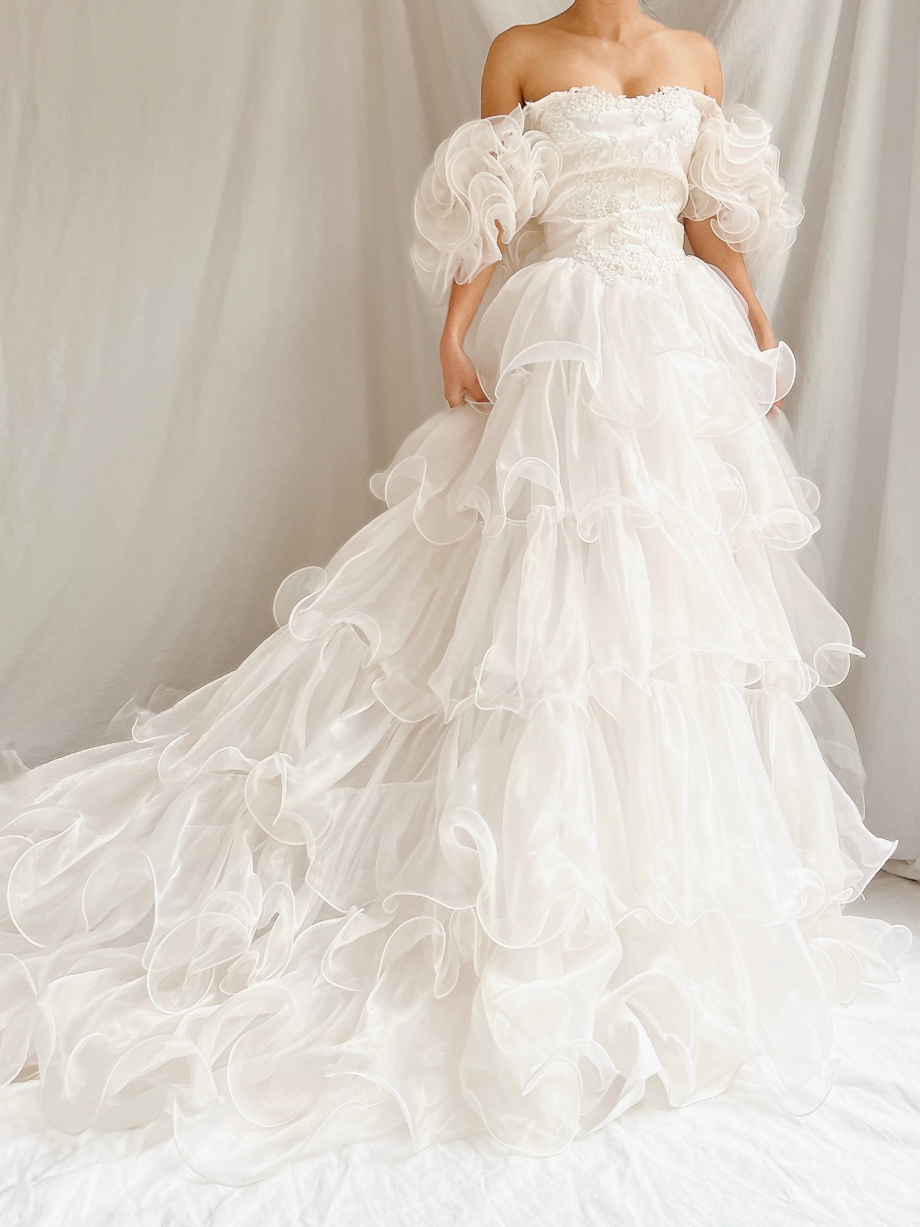 1980s Voile Tiered Ruffle Gown - XS/S