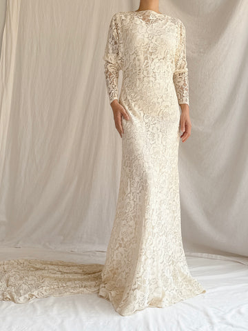 1930s Lace Long Sleeve Gown - S