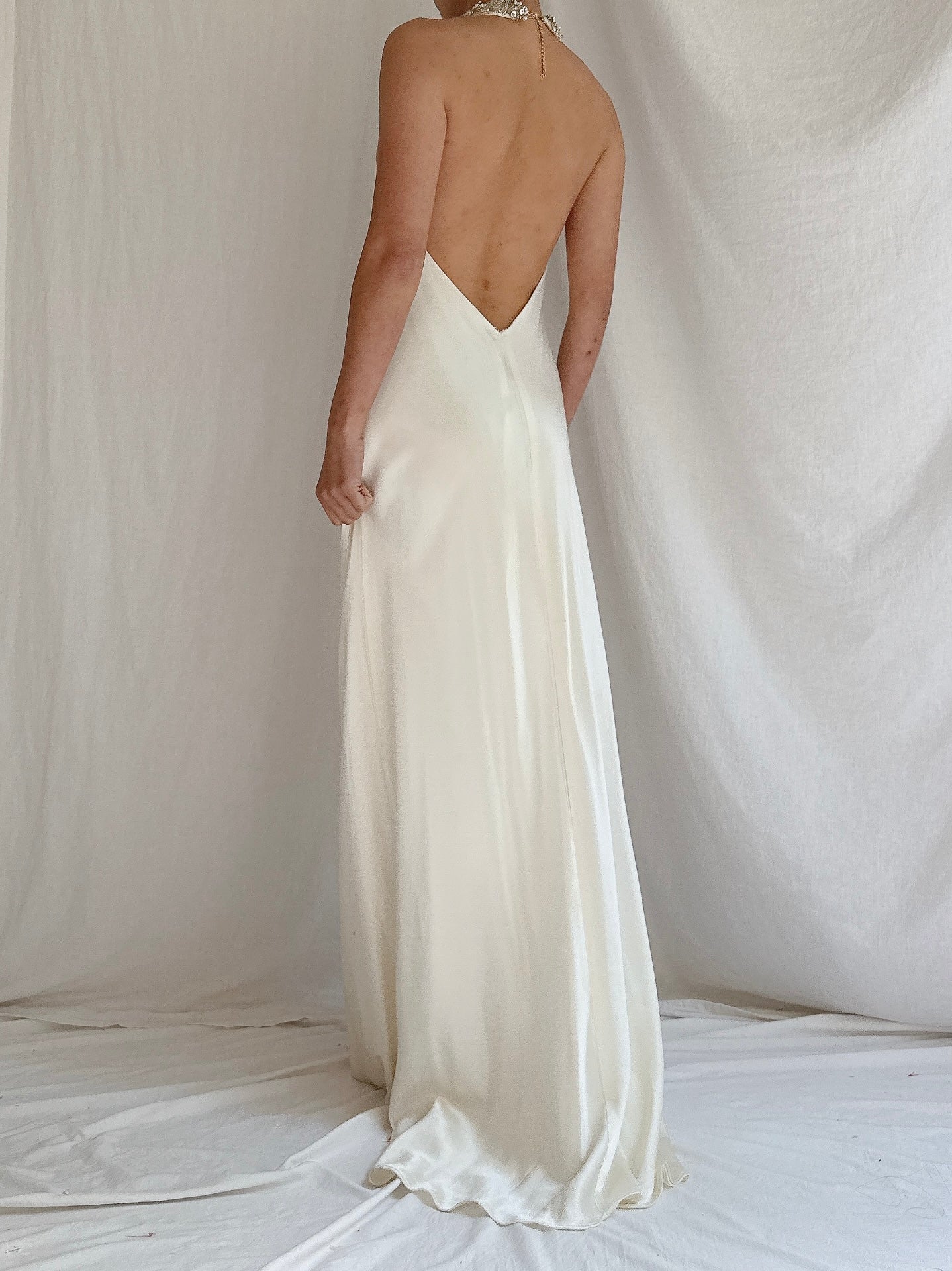 Vintage Satin Beaded Collar Gown - M