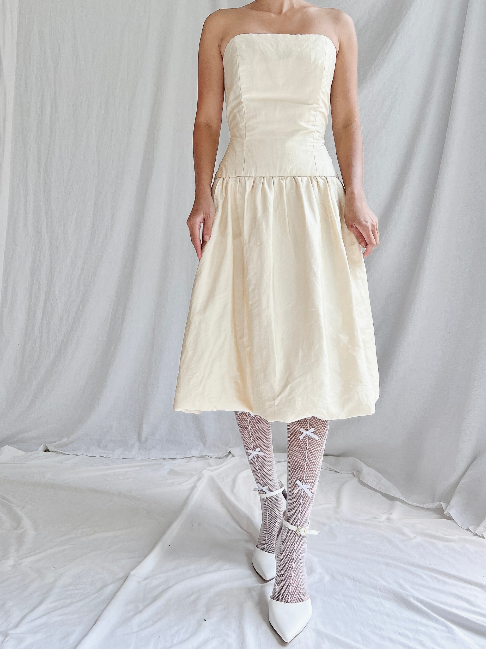 Vintage Silk Dropped Waist Short Dress - M