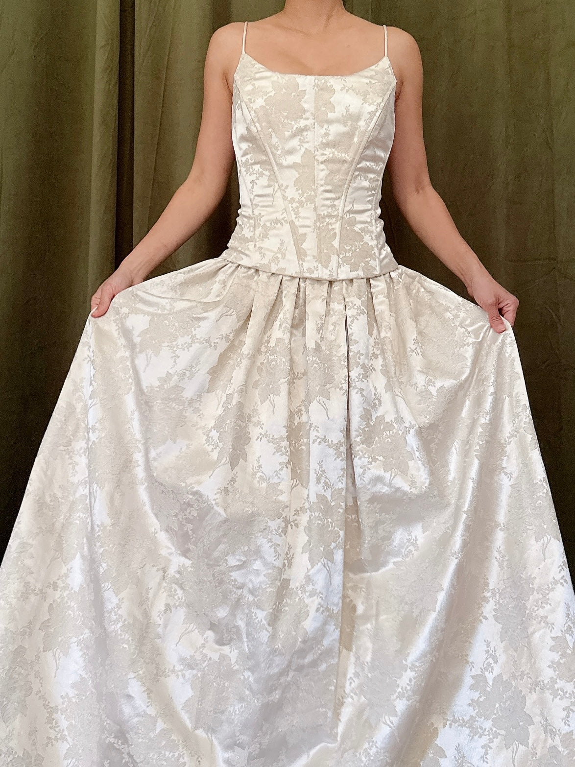Vintage Jacquard Satin Dress - S/M