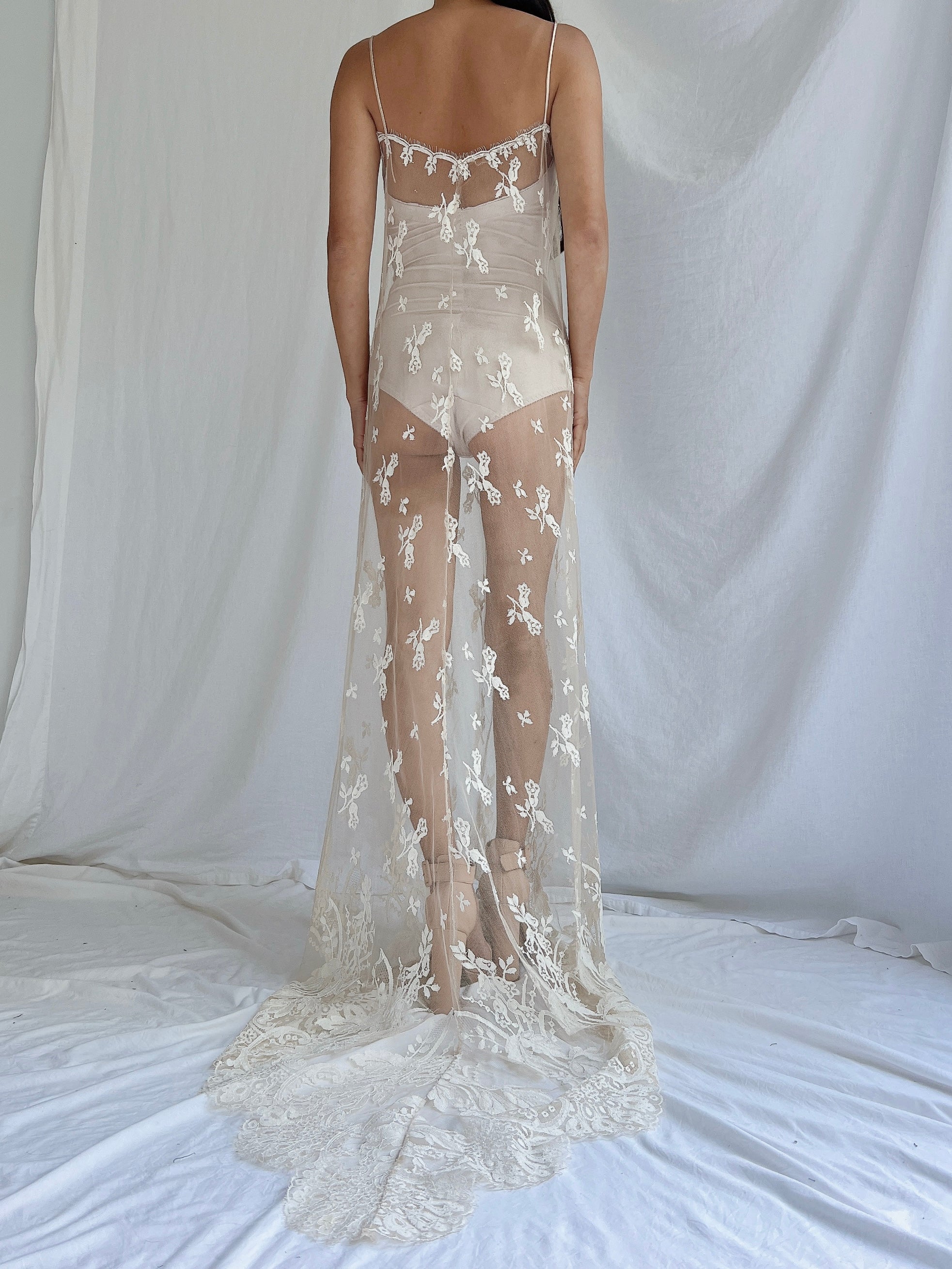 Vintage Ecru Silk Lace Slip Dress - S-M