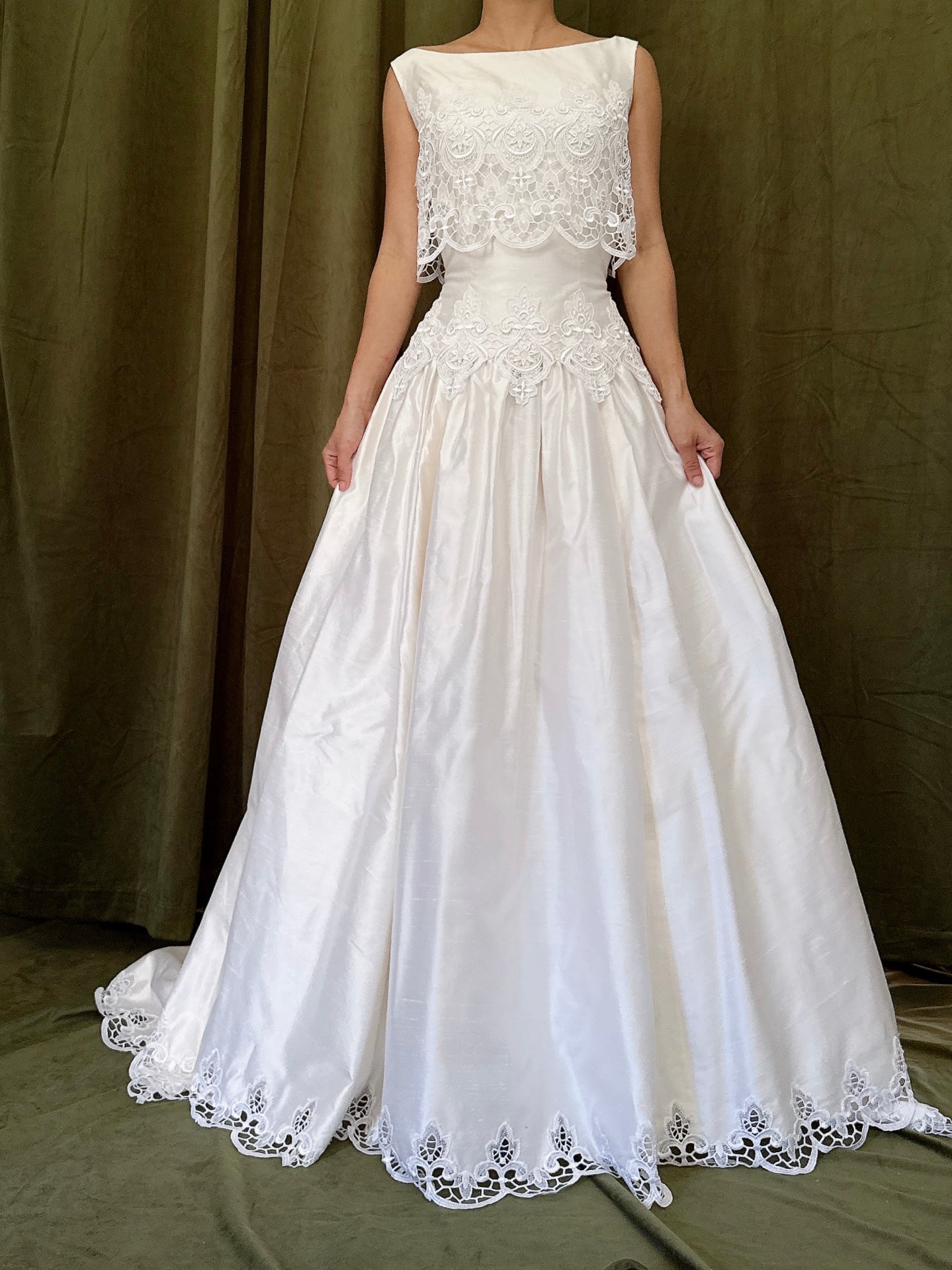 RESERVED for Cheyenne Payment 1/2 Vintage Raw Silk Embroidered Cutout Gown - S/4