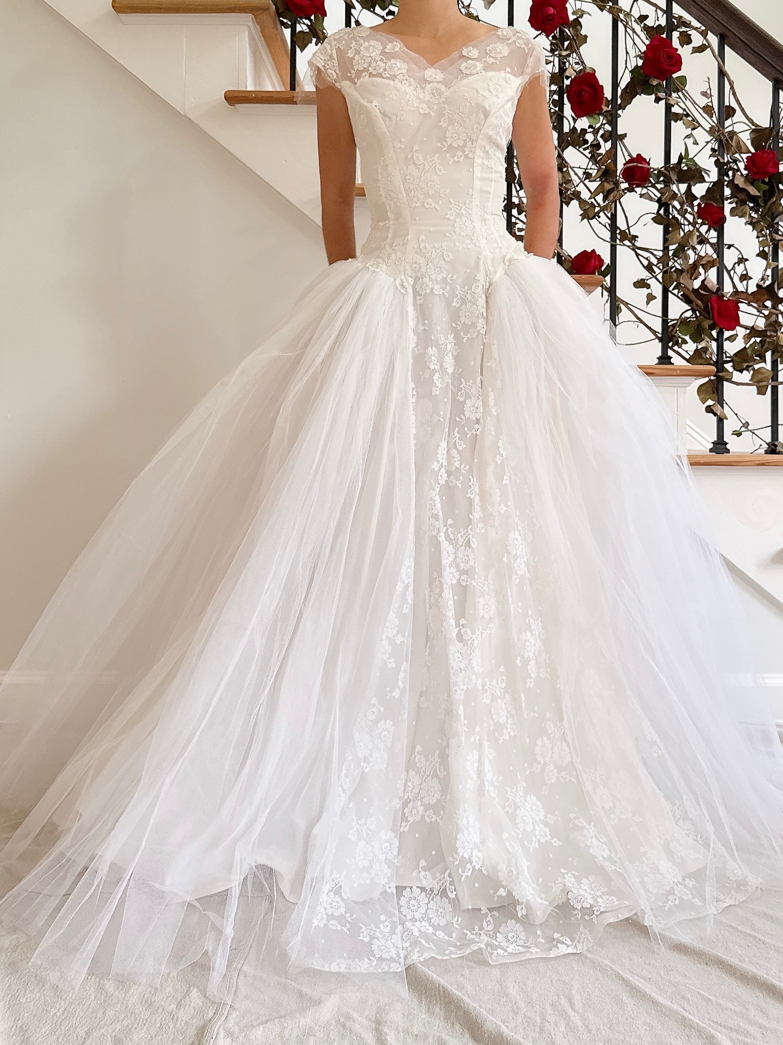 1950s Tulle and Lace Gown - XS