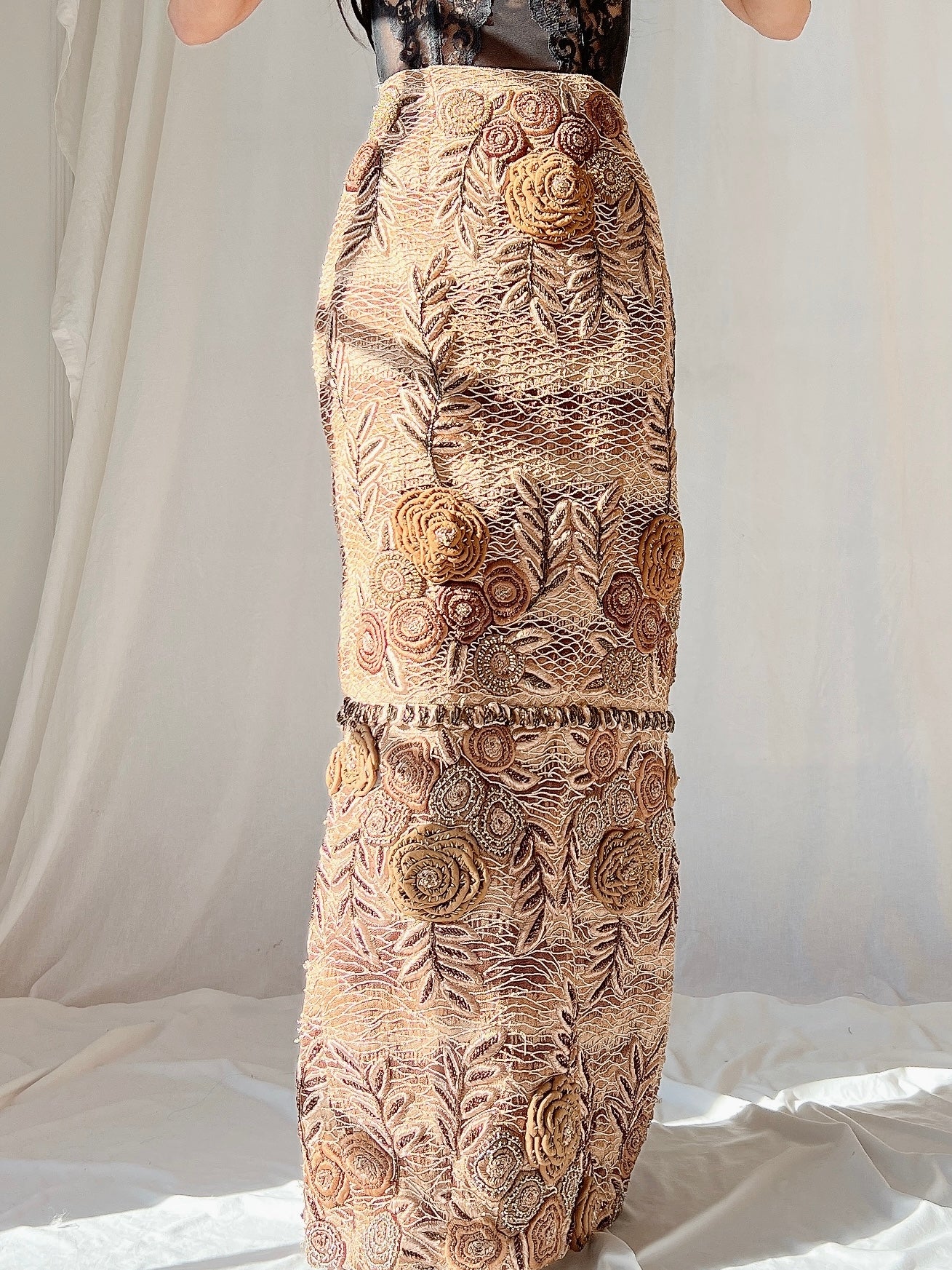 Vintage Italian Metallic Embroidered Skirt - M