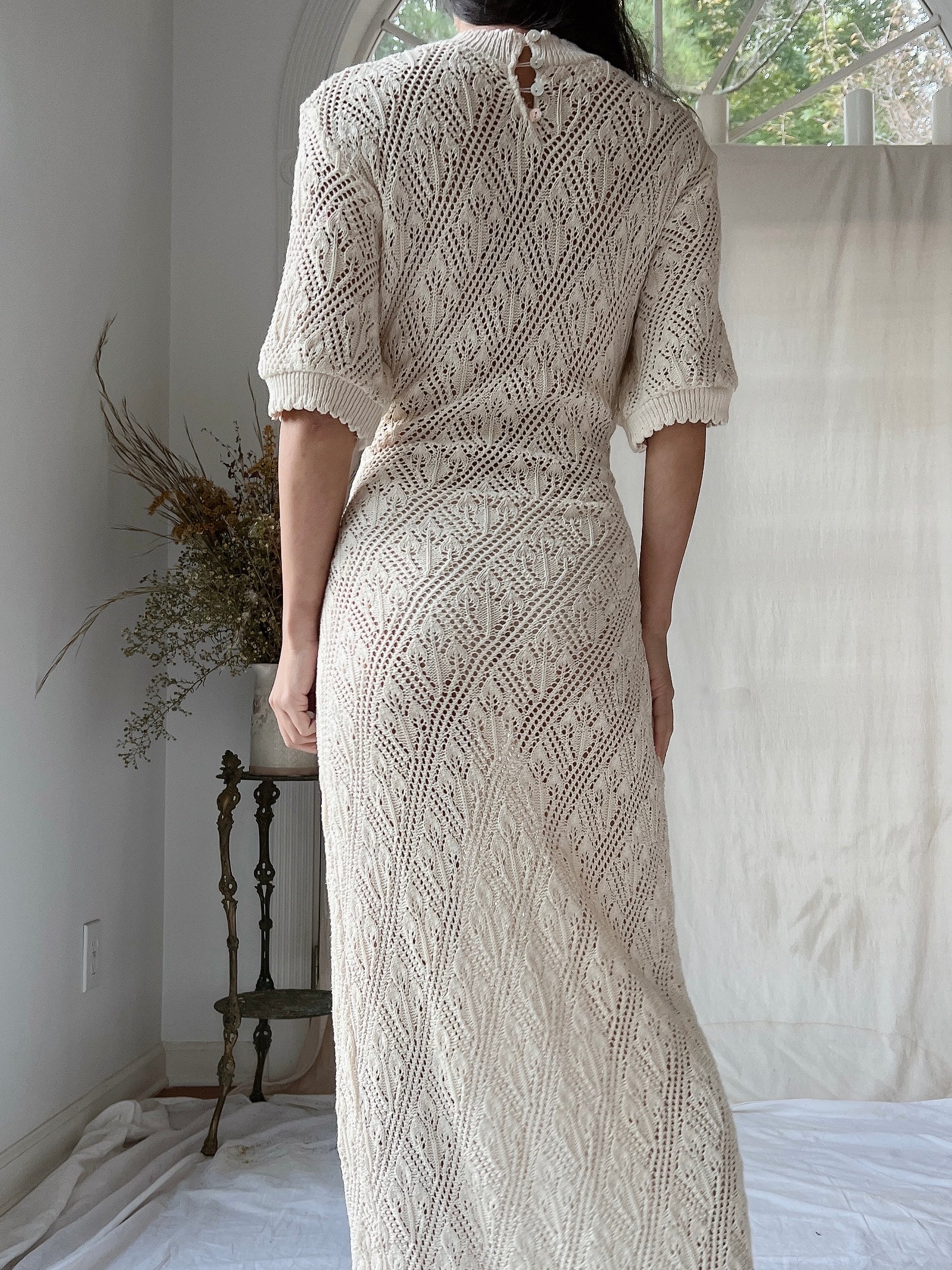 Vintage Bonnie Strauss Knit Crochet Dress - S