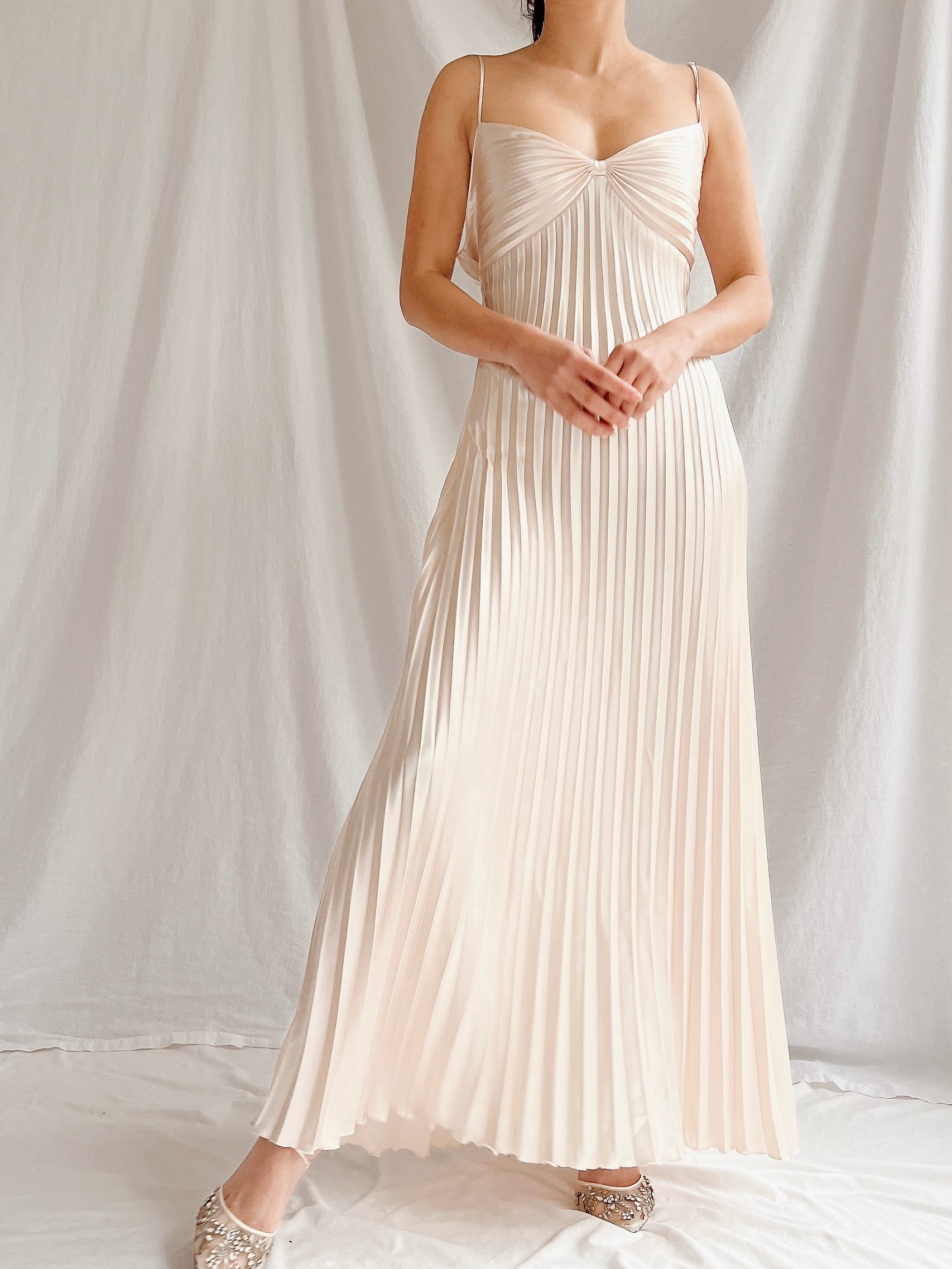 Vintage Almond Pink Pleated Dress - M