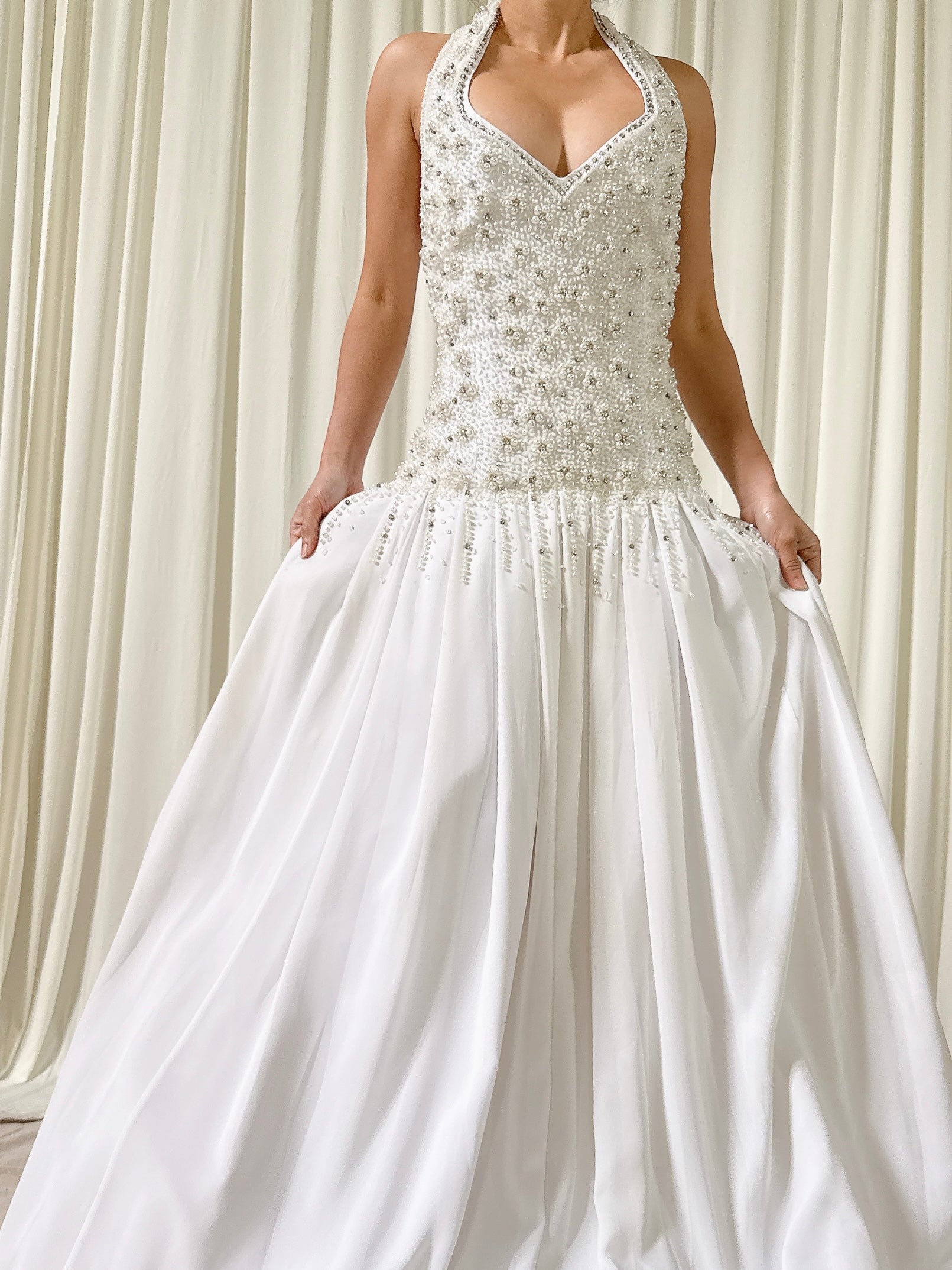 Vintage Terry Couture White Beaded Dress - Size 6