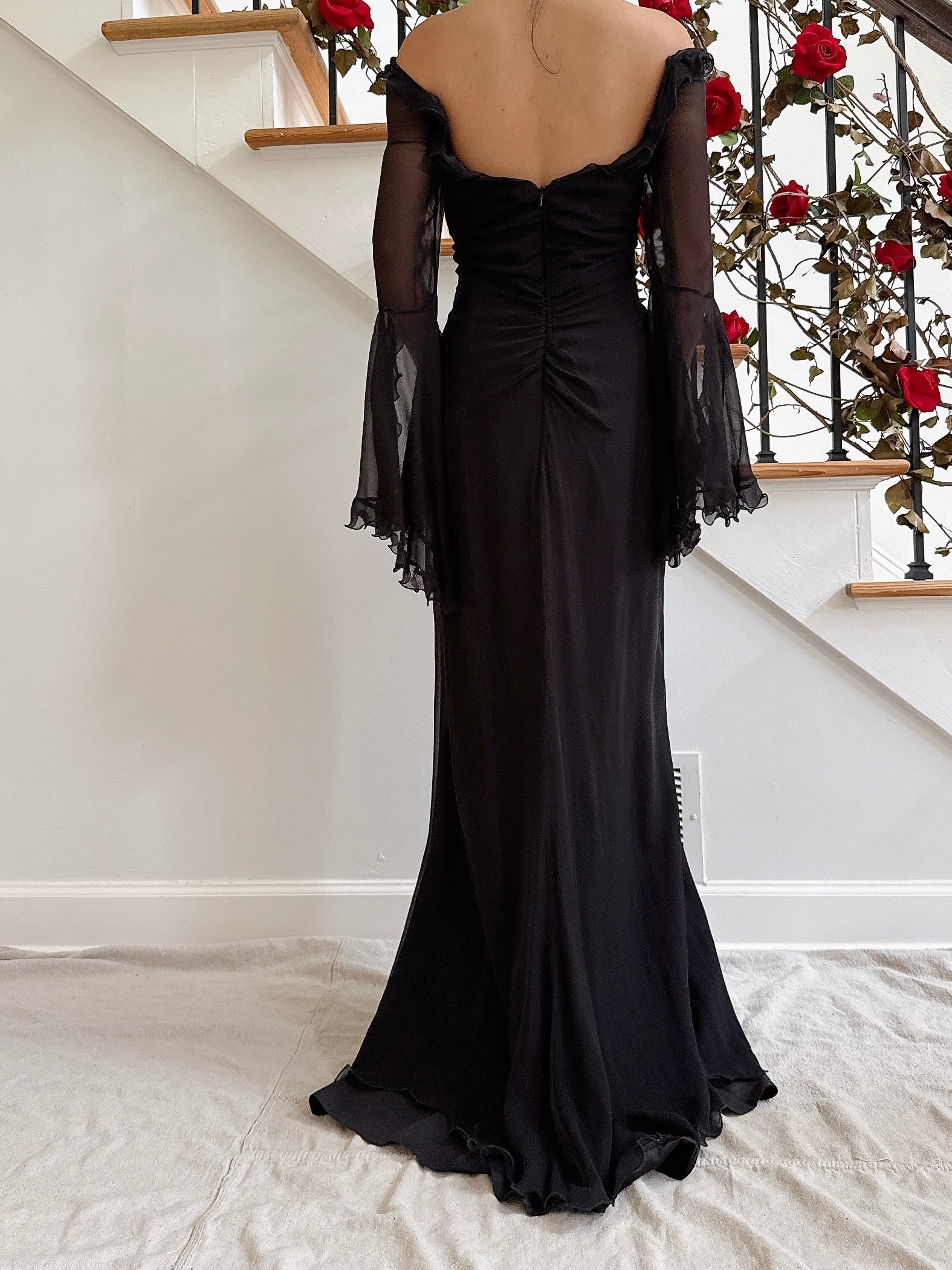 Vintage Belleville Sassoon Silk Angel Sleeve Gown - UK 16