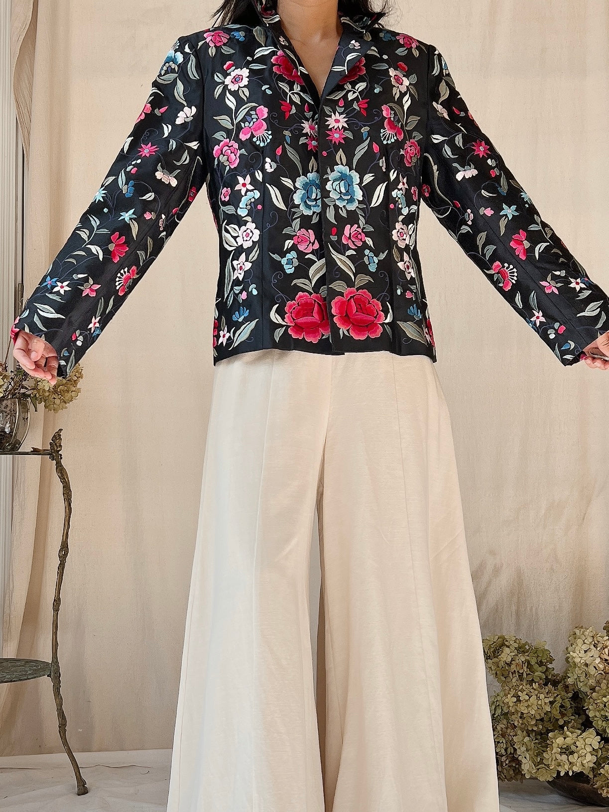 Vintage Satin Embroidered Jacket - S/M