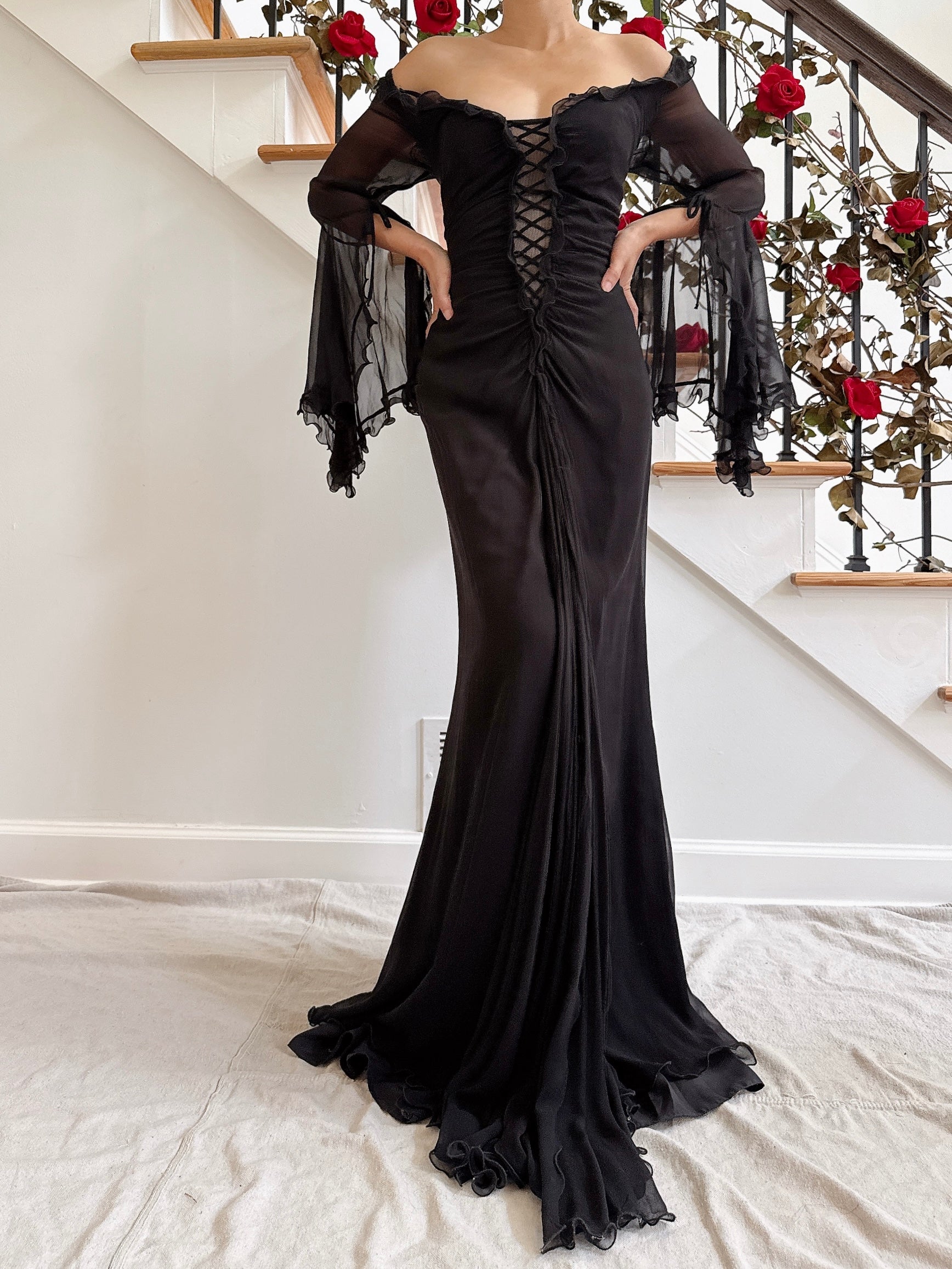 Vintage Belleville Sassoon Silk Angel Sleeve Gown - UK 16