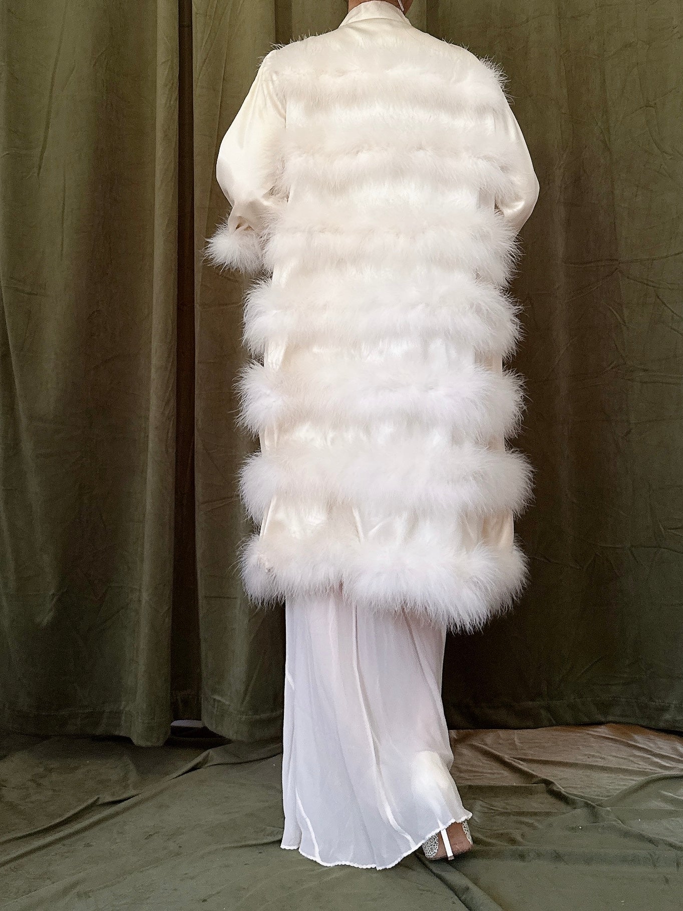 Vintage Satin Marabou Duster - M