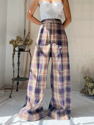 1970s Plaid High Waisted Trousers - M 30”