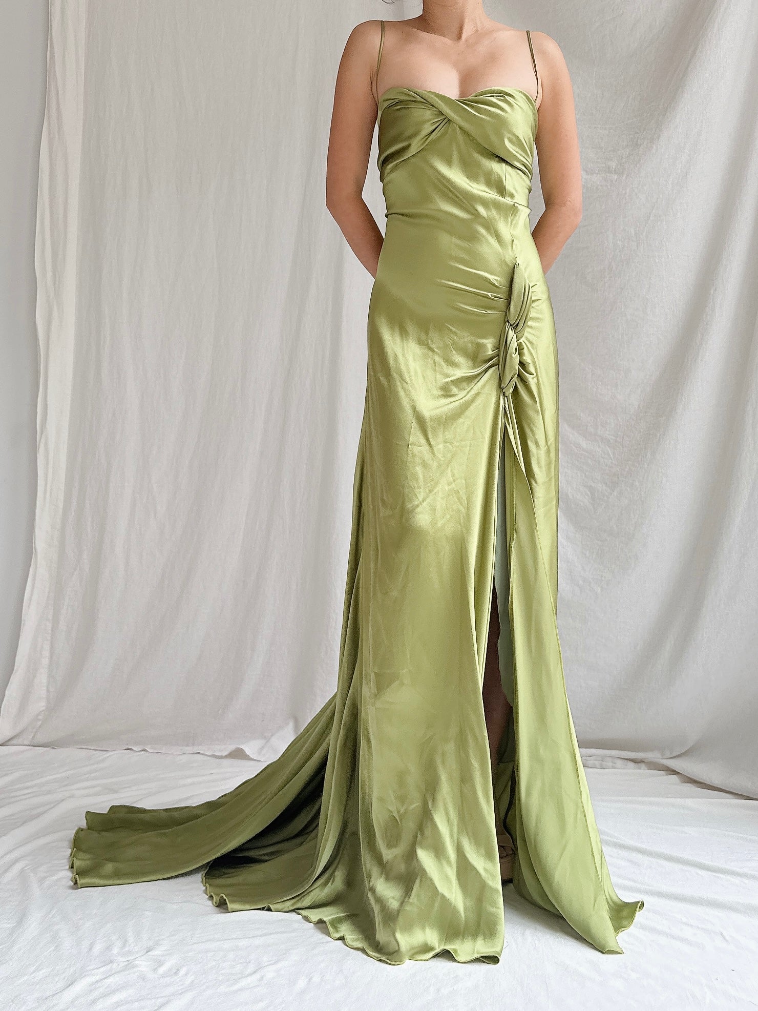Vintage Moss Green Silk Charmeuse Gown - M/8