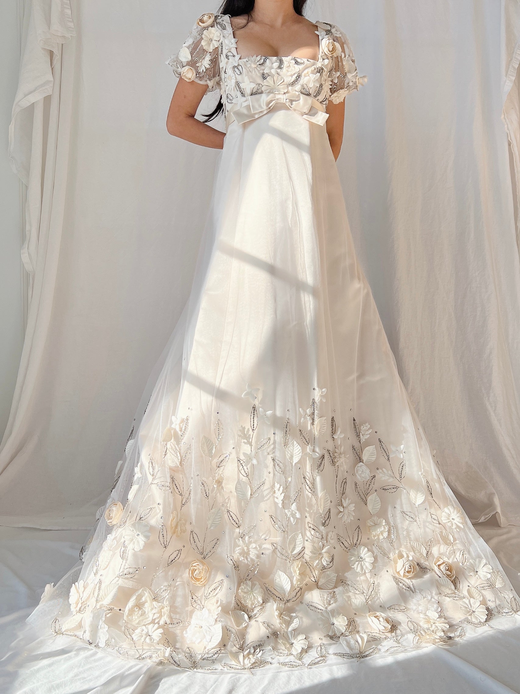 1960s Nolan Miller Silk Floral Applique Gown - S