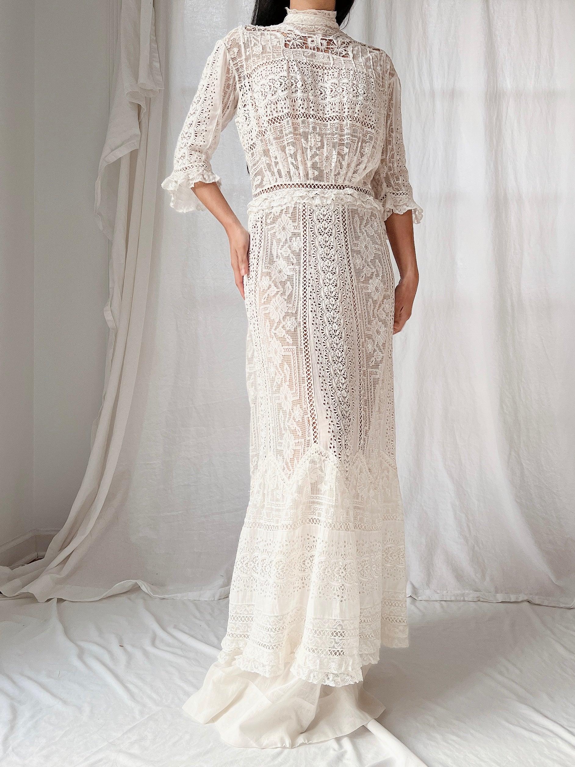 Antique 3/4 Sleeve Lawn Dress - S