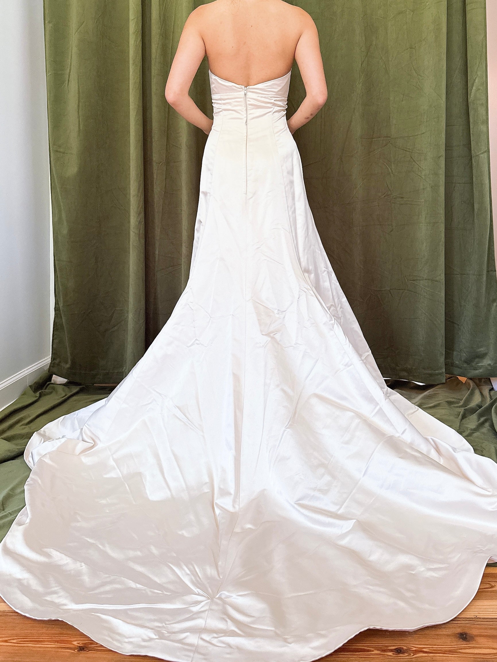 Pleated Bust Strapless Silk Gown - 34B/27W/40H/54L