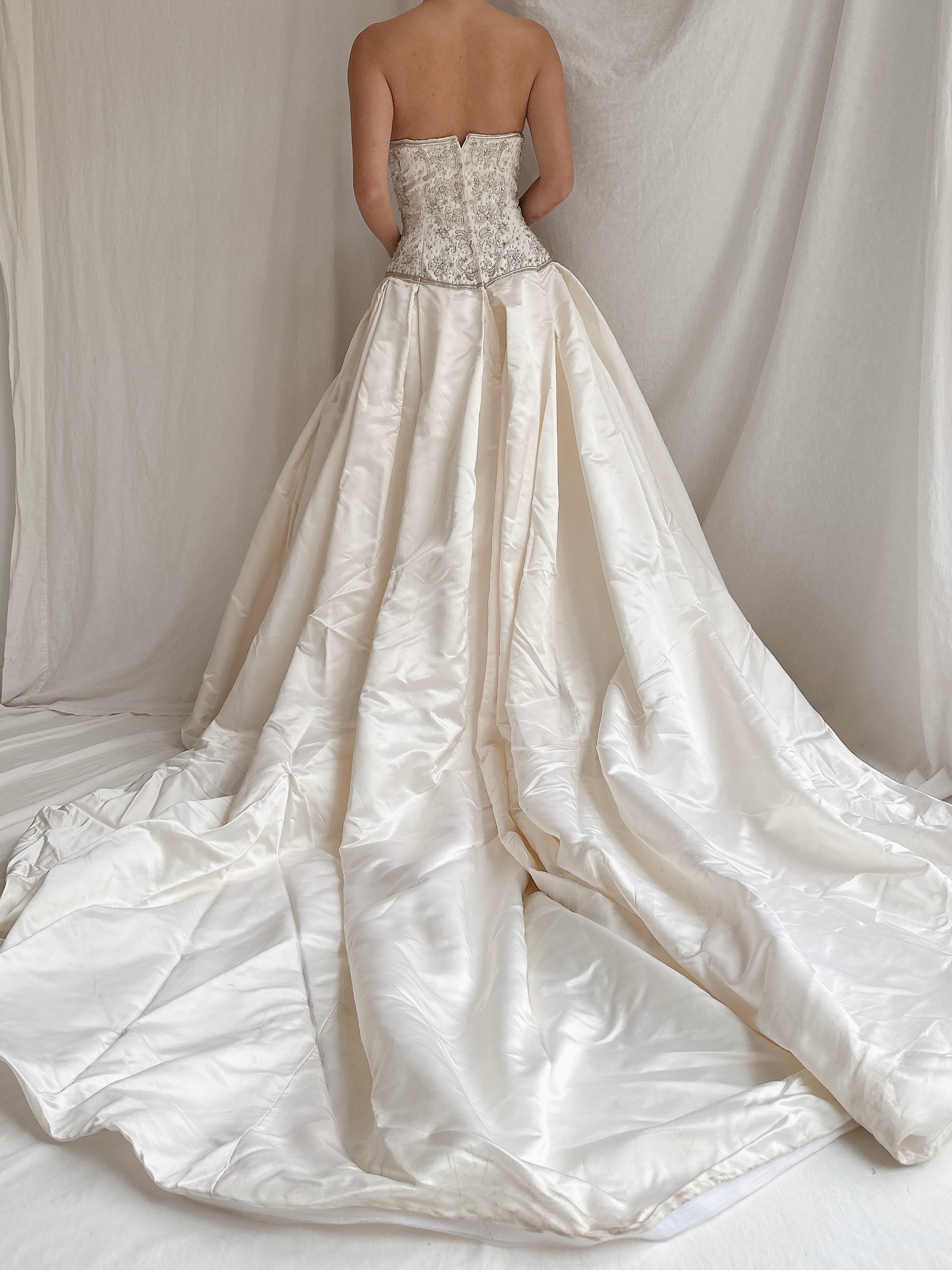 Vintage Silk Strapless Gown - M