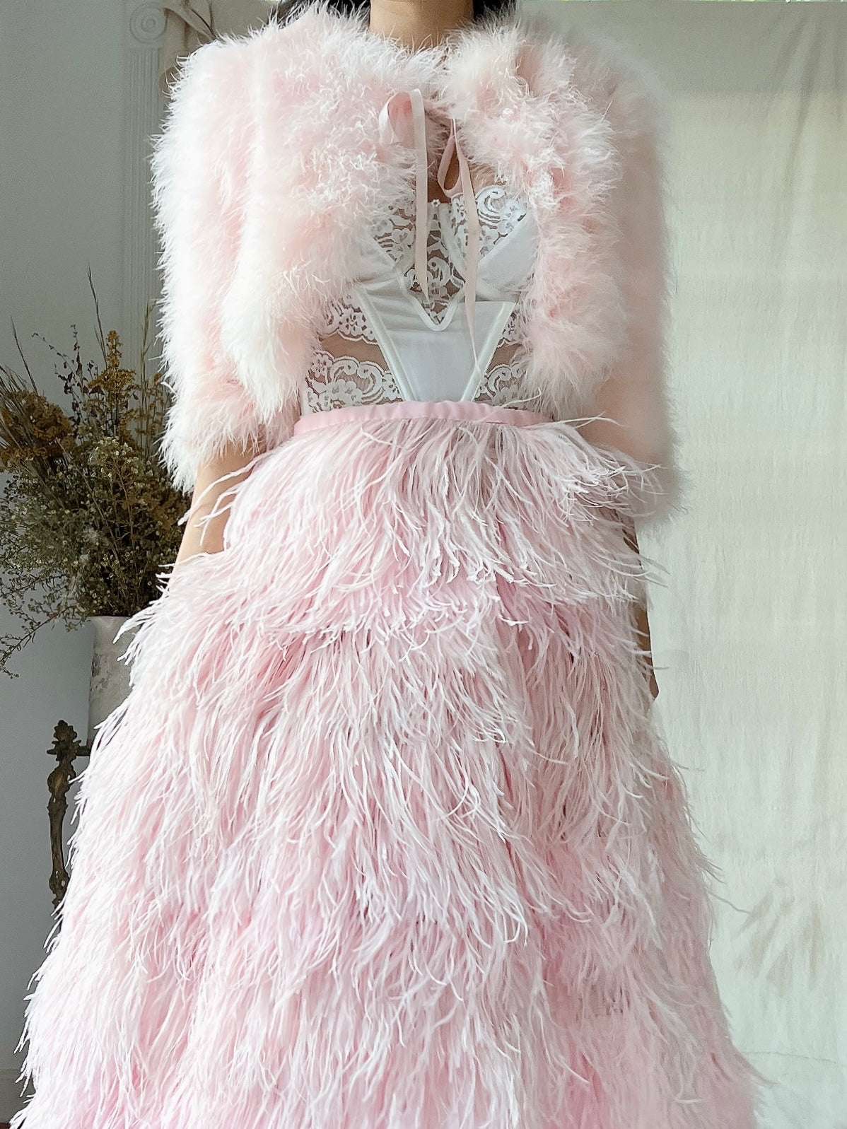 Vintage Pink Feather Cropped Jacket - XS/S
